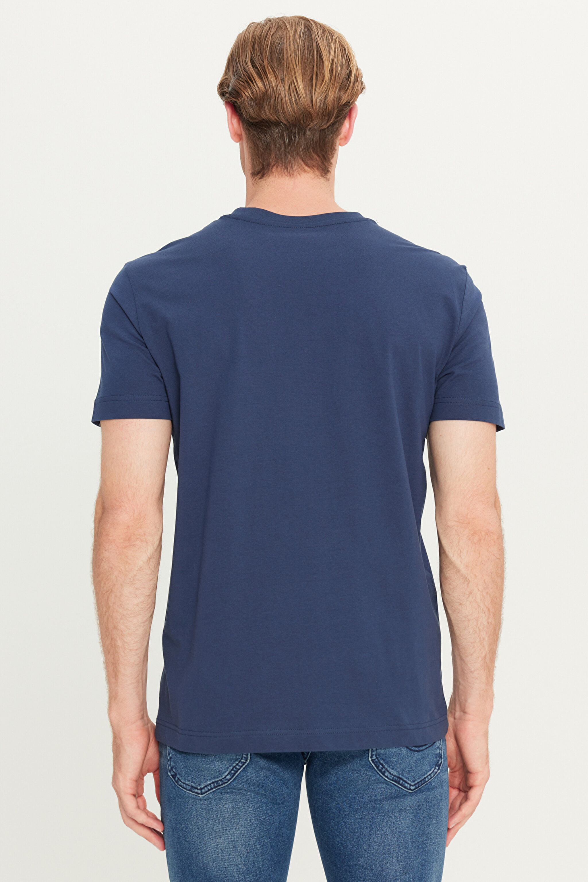 Regular Fit Normal Kesim Bisiklet Yaka Pamuklu Lacivert Tişört - Navy-ML60UFQ35 (görsel 5)