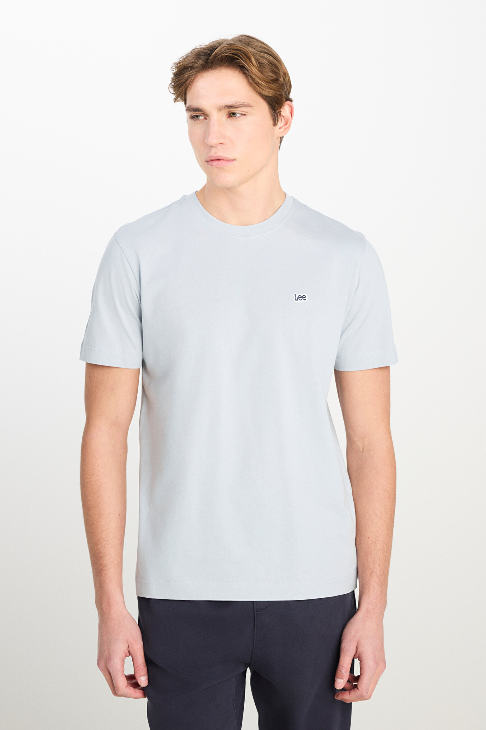 Regular Fit Normal Kesim Bisiklet Yaka Pamuklu Gri Tişört - Concrete Gray-ML60UFQ475 (görsel 2)