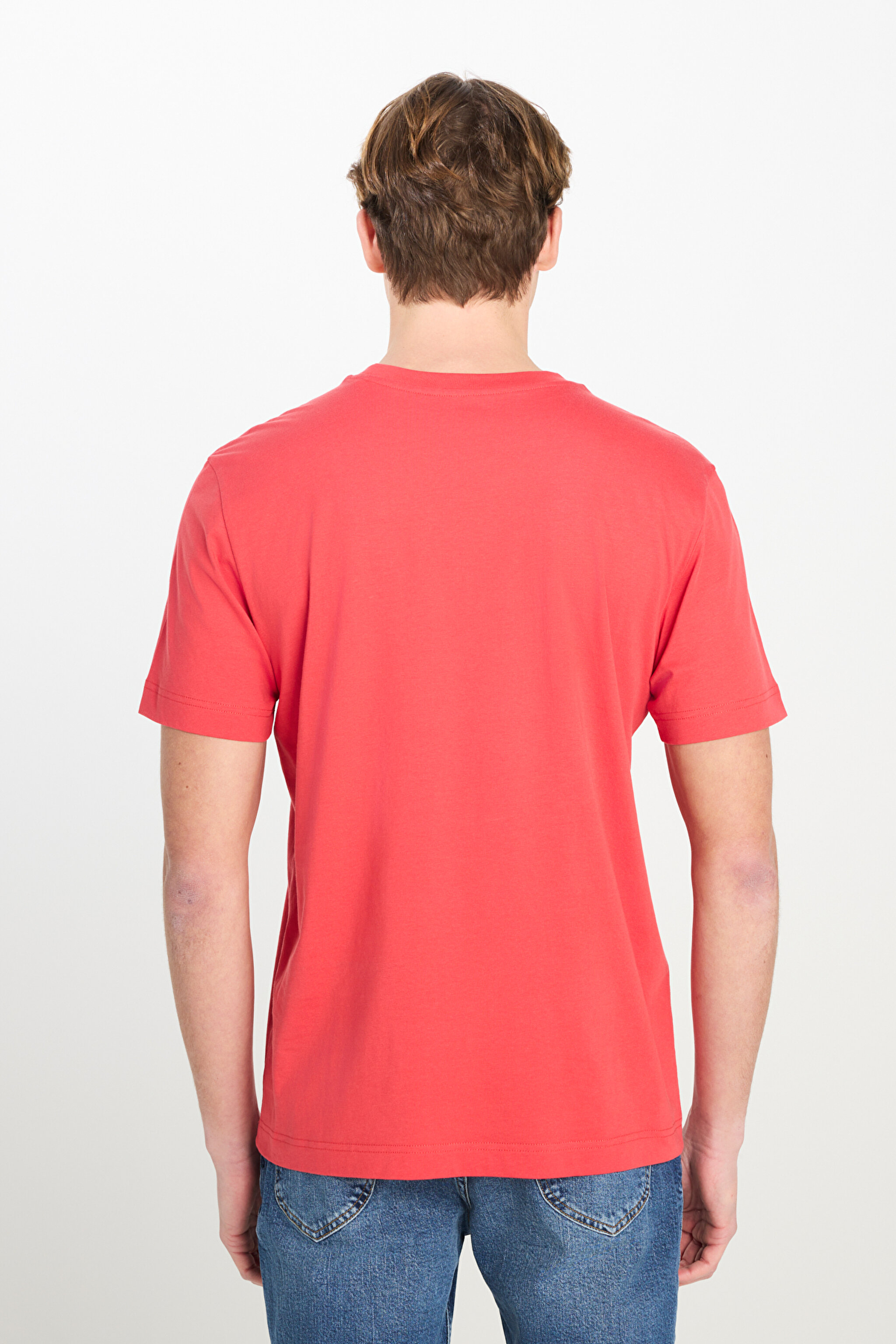 Regular Fit Normal Kesim Bisiklet Yaka Pamuklu Mercan Rengi Tişört - Coral-ML60UFQ512 (görsel 5)