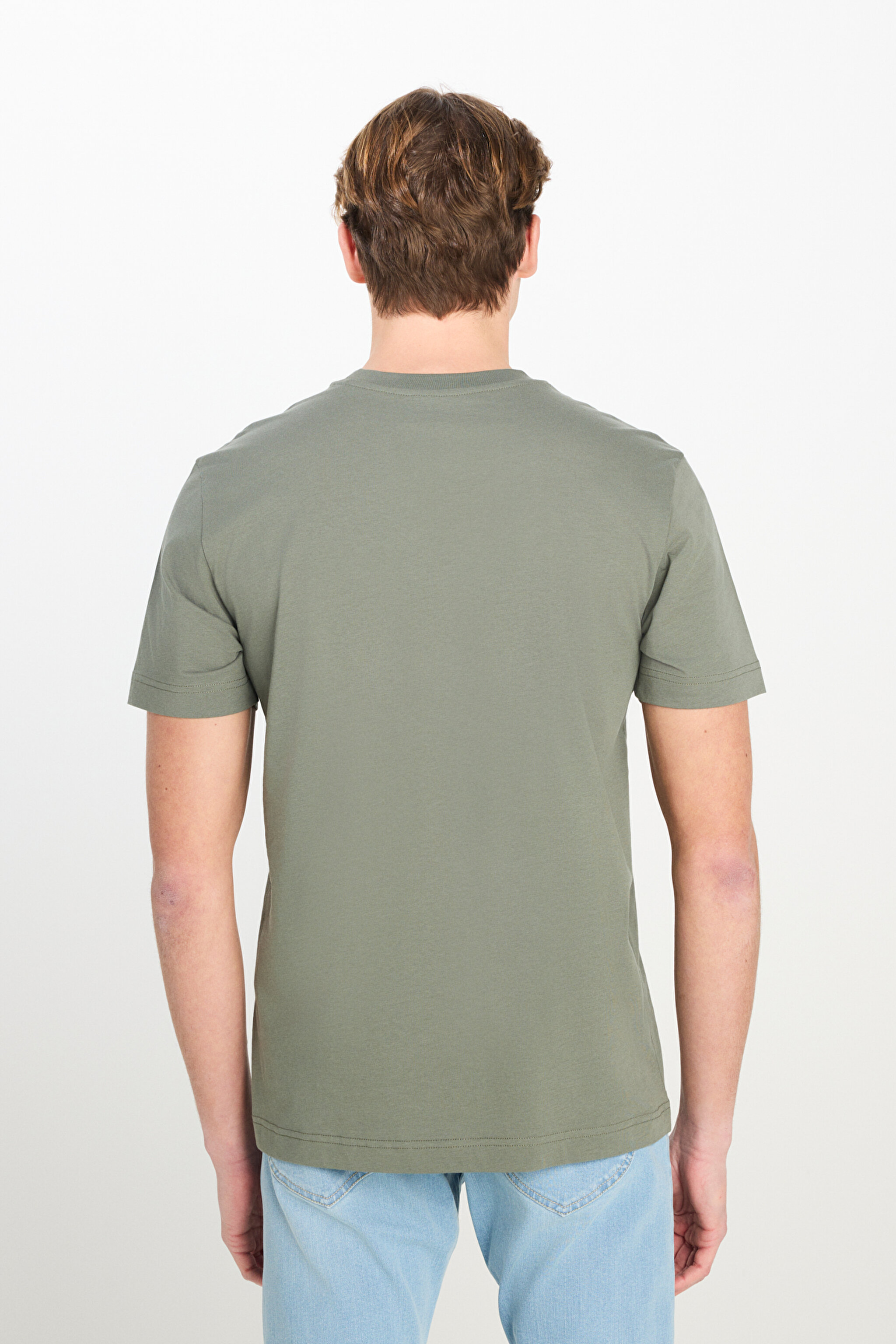 Regular Fit Normal Kesim Bisiklet Yaka Pamuklu Haki Tişört - Khaki-ML60UFQ801 (görsel 5)