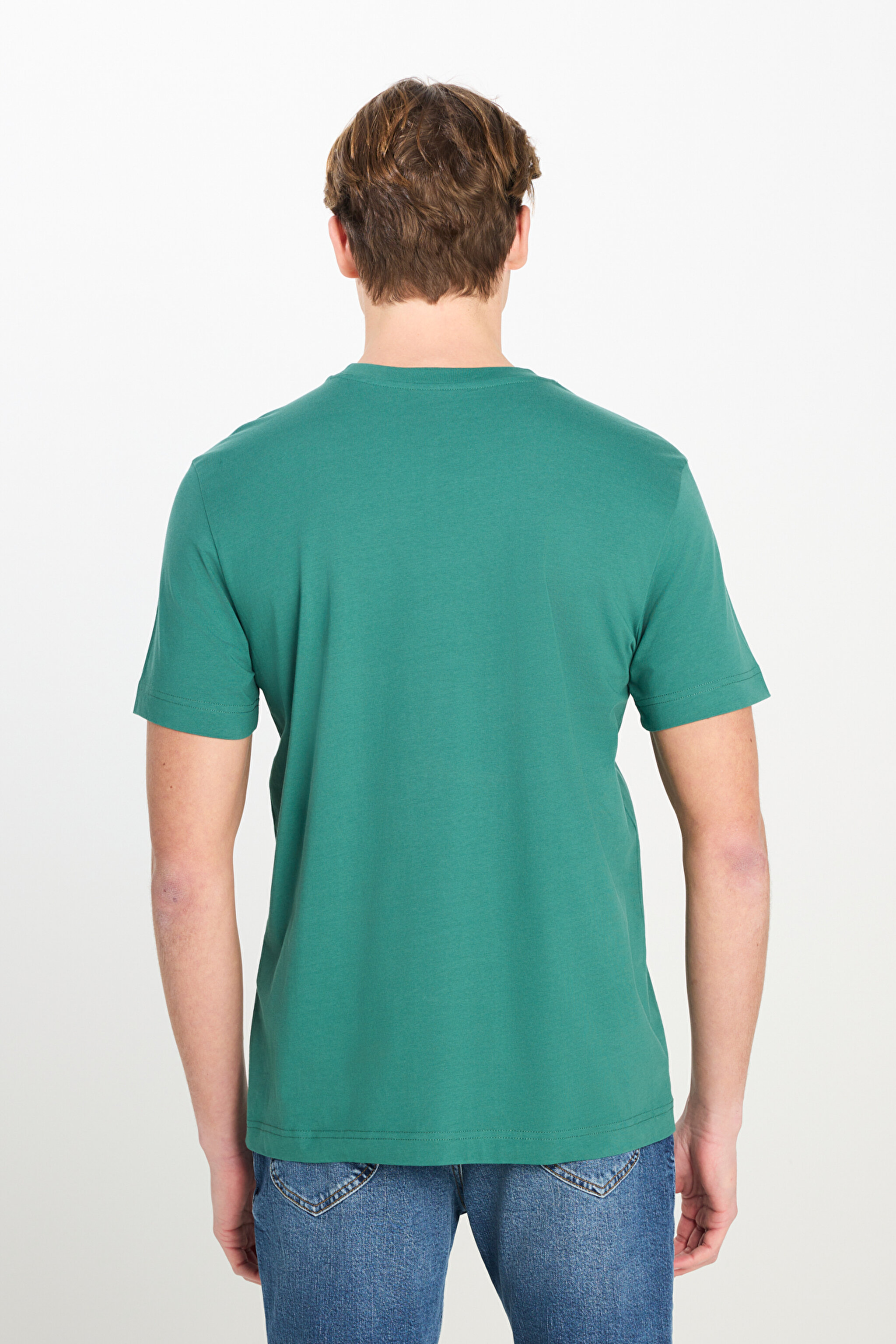 Regular Fit Normal Kesim Bisiklet Yaka Pamuklu Yeşil Tişört - Bayberry Green-ML60UFQG26 (görsel 5)