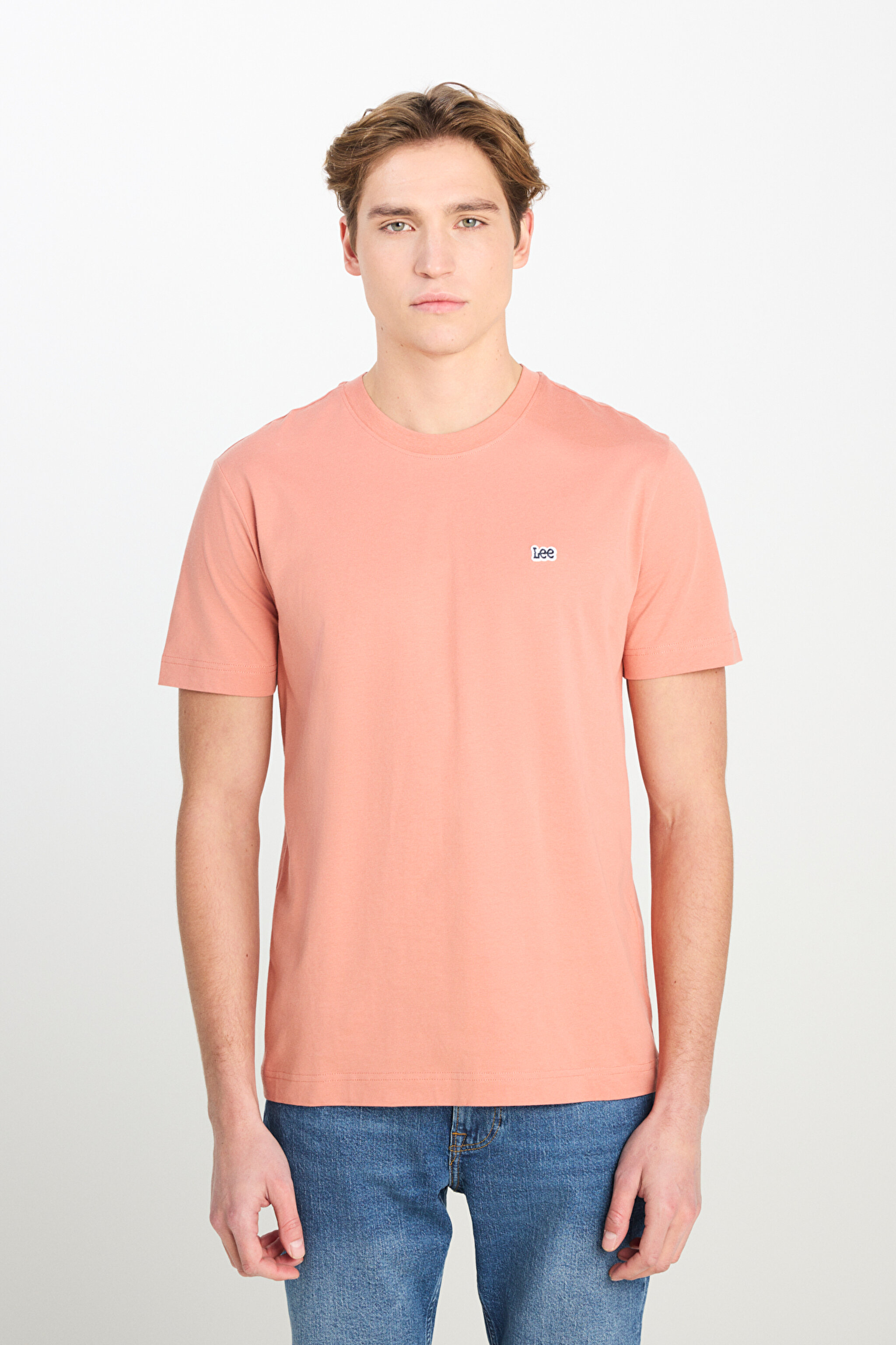 Regular Fit Normal Kesim Bisiklet Yaka Pamuklu Somon Rengi Tişört - Rust-ML60UFQUK (görsel 2)