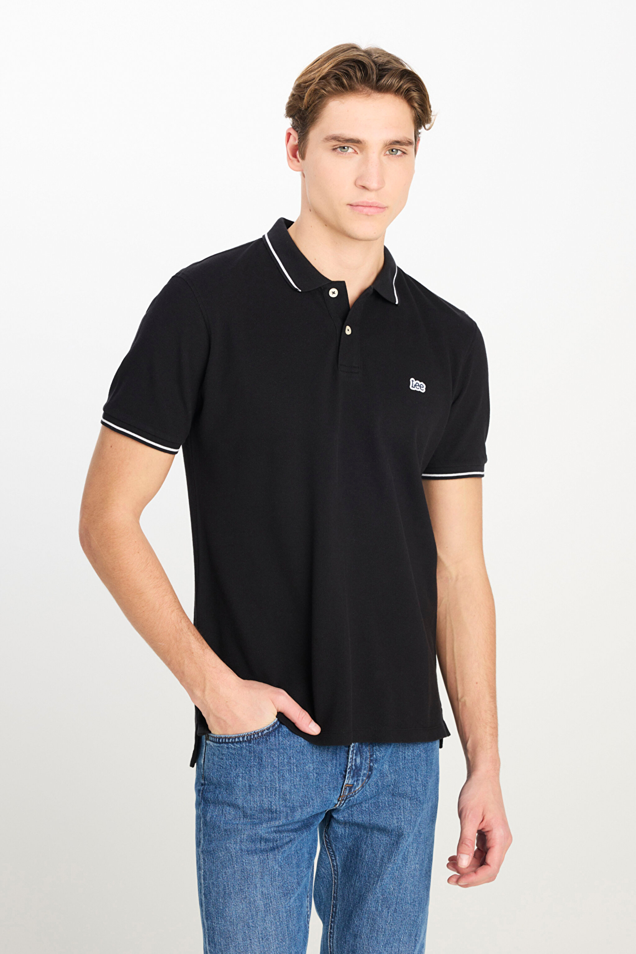 %100 Pamuk Regular Fit Normal Kesim Siyah Polo Yaka Tişört