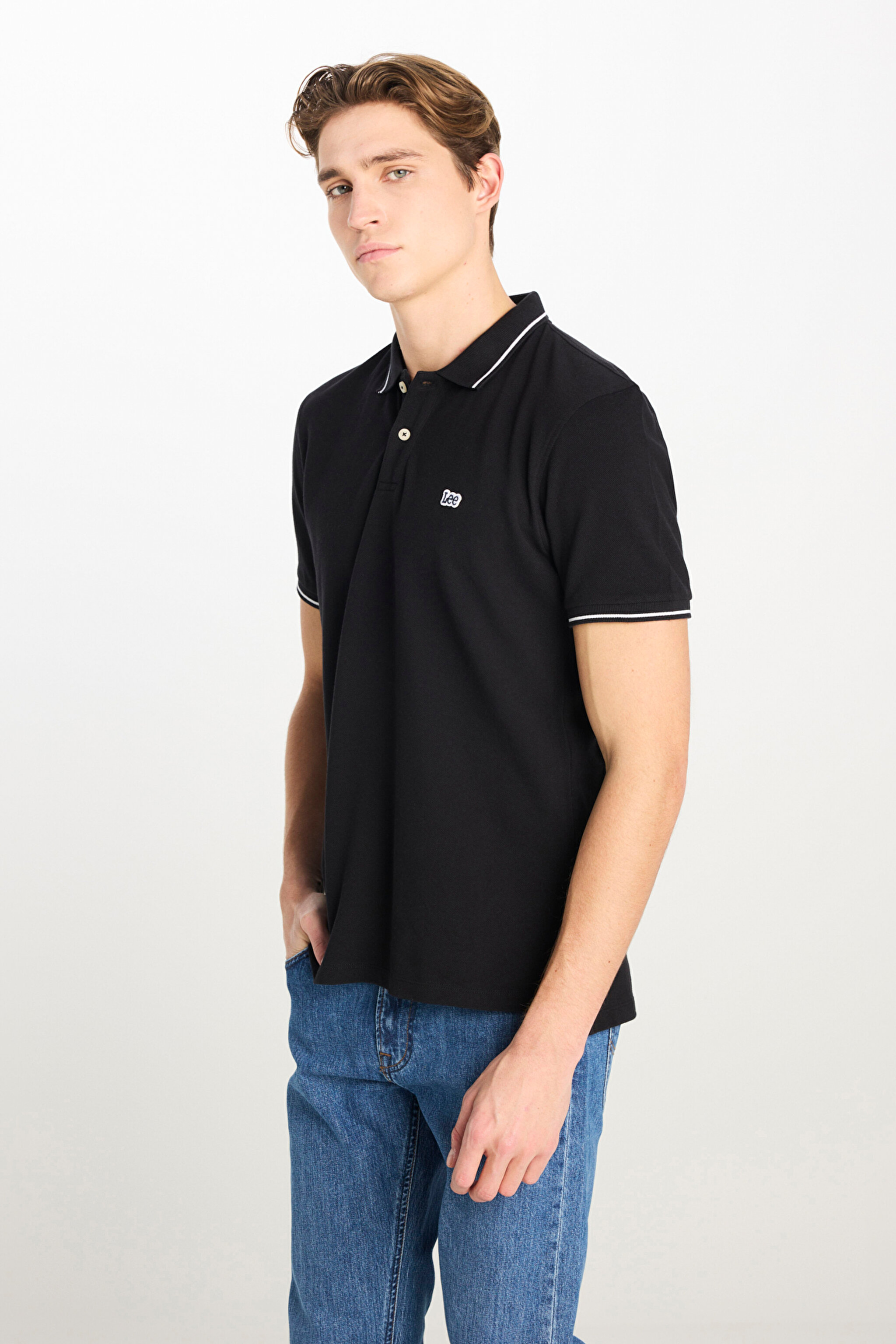 %100 Pamuk Regular Fit Normal Kesim Siyah Polo Yaka Tişört - Black-ML61ARL01 (görsel 2)