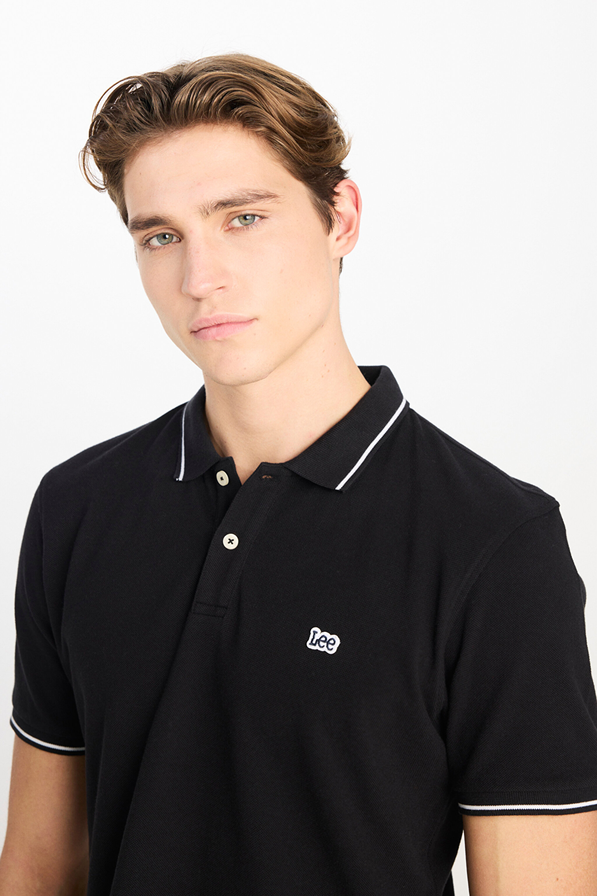 %100 Pamuk Regular Fit Normal Kesim Siyah Polo Yaka Tişört - Black-ML61ARL01 (görsel 4)