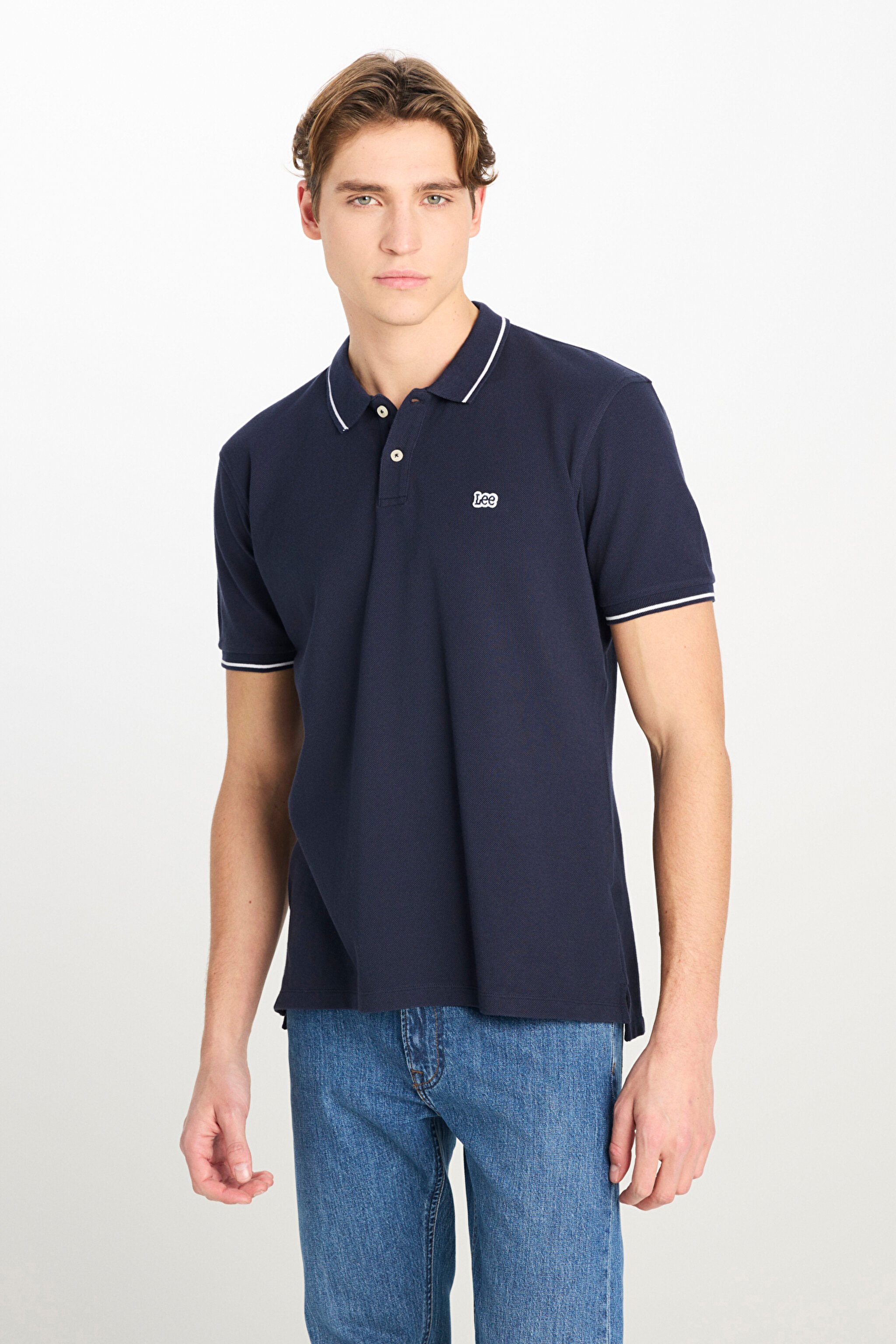 %100 Pamuk Regular Fit Normal Kesim Lacivert Polo Yaka Tişört