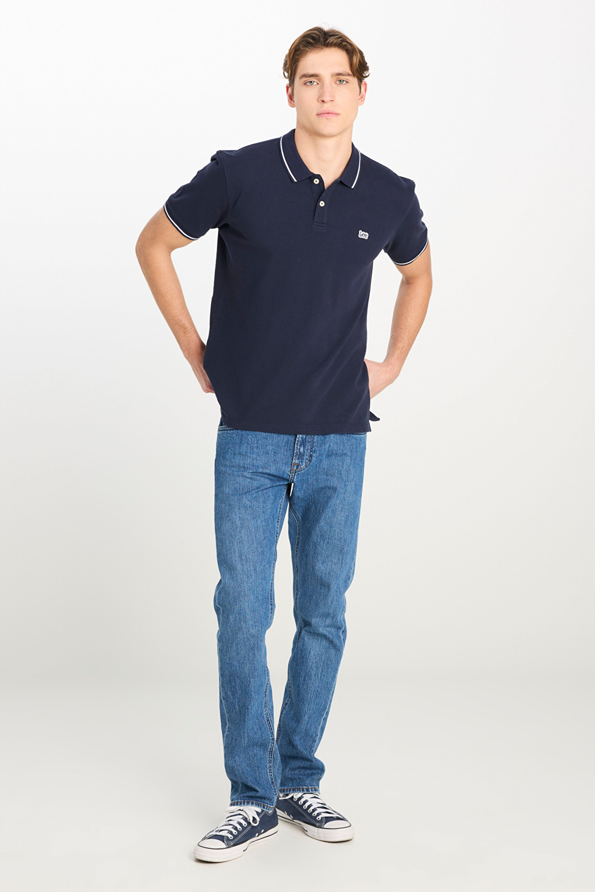 %100 Pamuk Regular Fit Normal Kesim Lacivert Polo Yaka Tişört - Navy-ML61ARL35 (görsel 3)