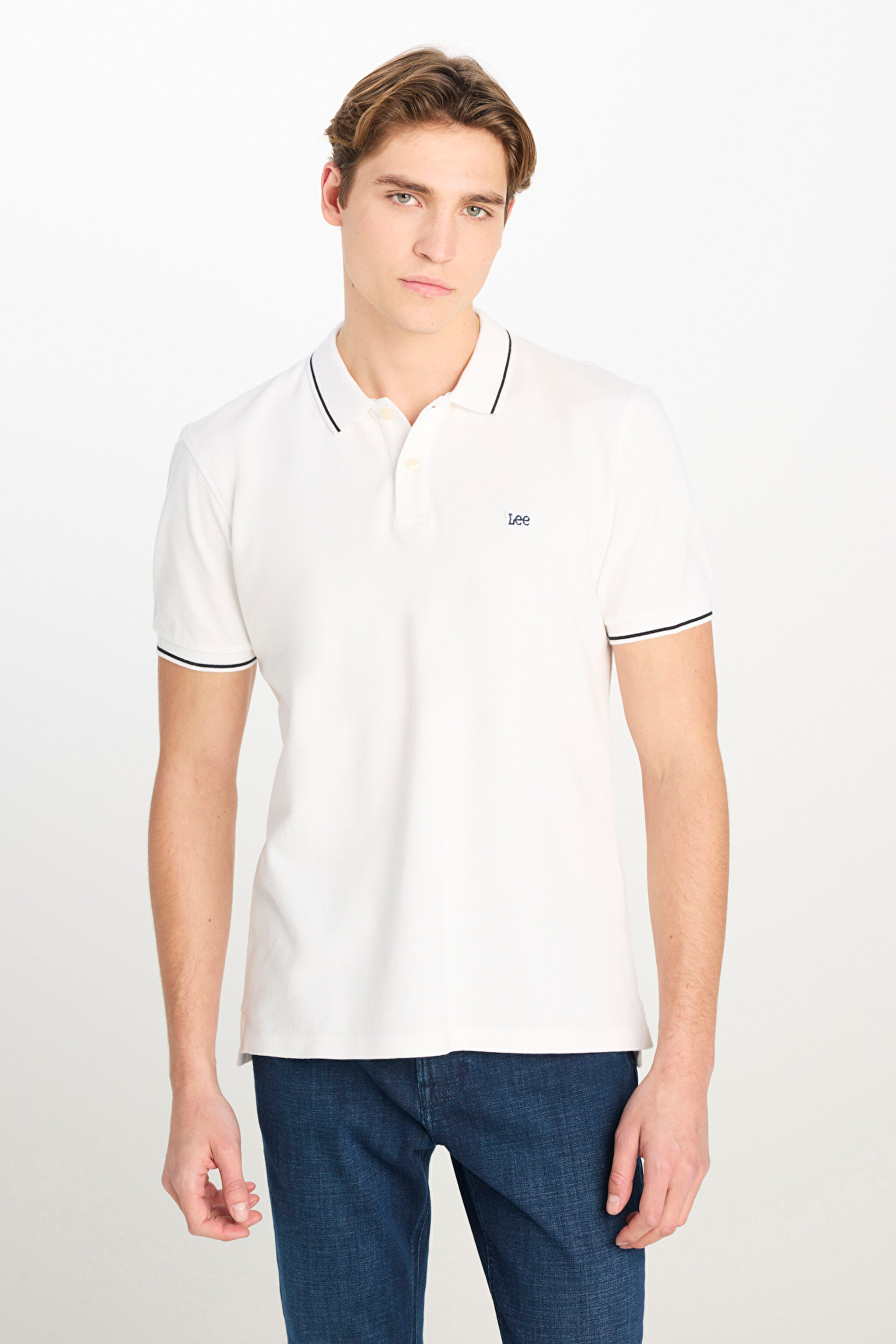 %100 Pamuk Regular Fit Normal Kesim Beyaz Polo Yaka Tişört - Bright White-ML61ARLLJ