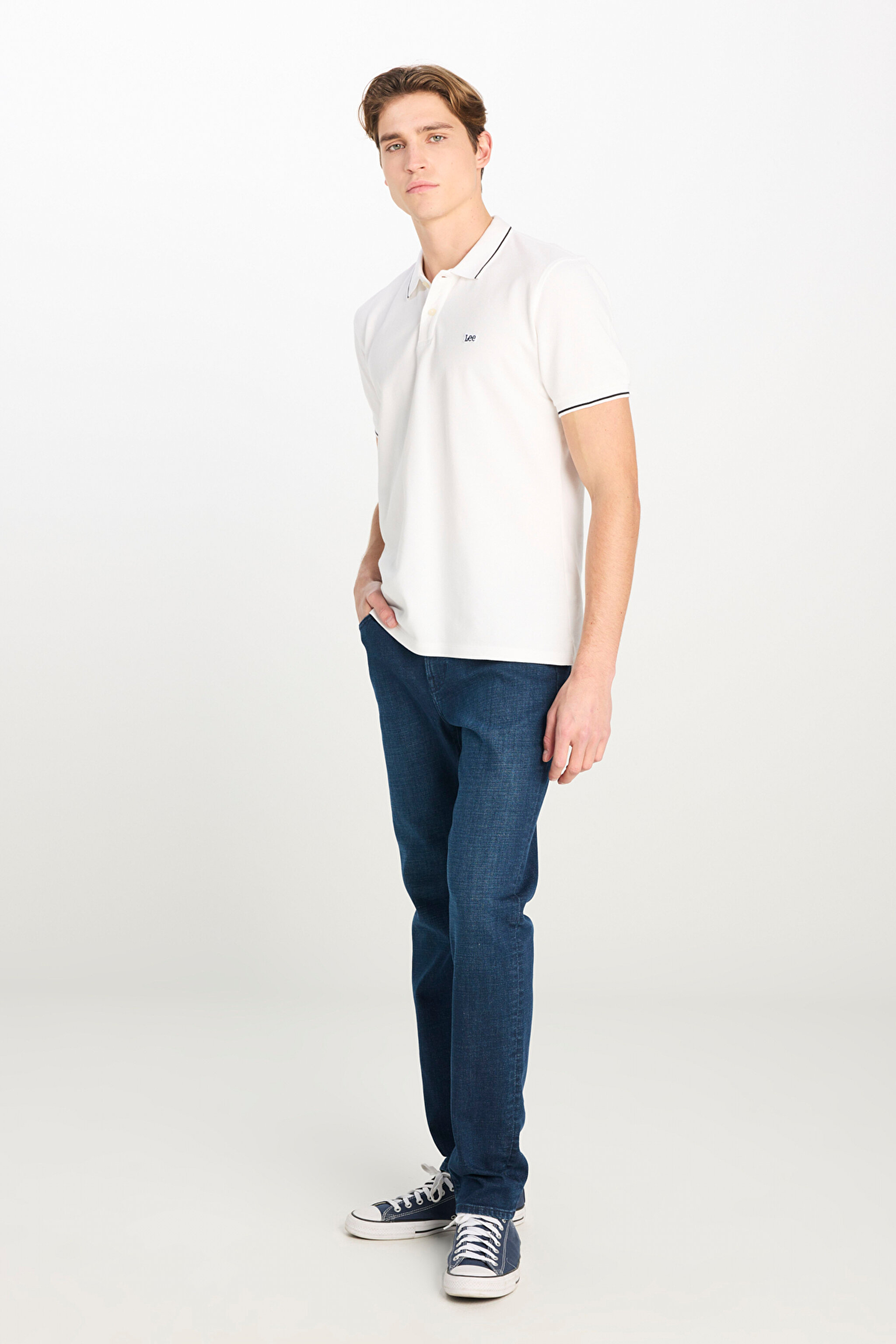 %100 Pamuk Regular Fit Normal Kesim Beyaz Polo Yaka Tişört - Bright White-ML61ARLLJ (görsel 3)
