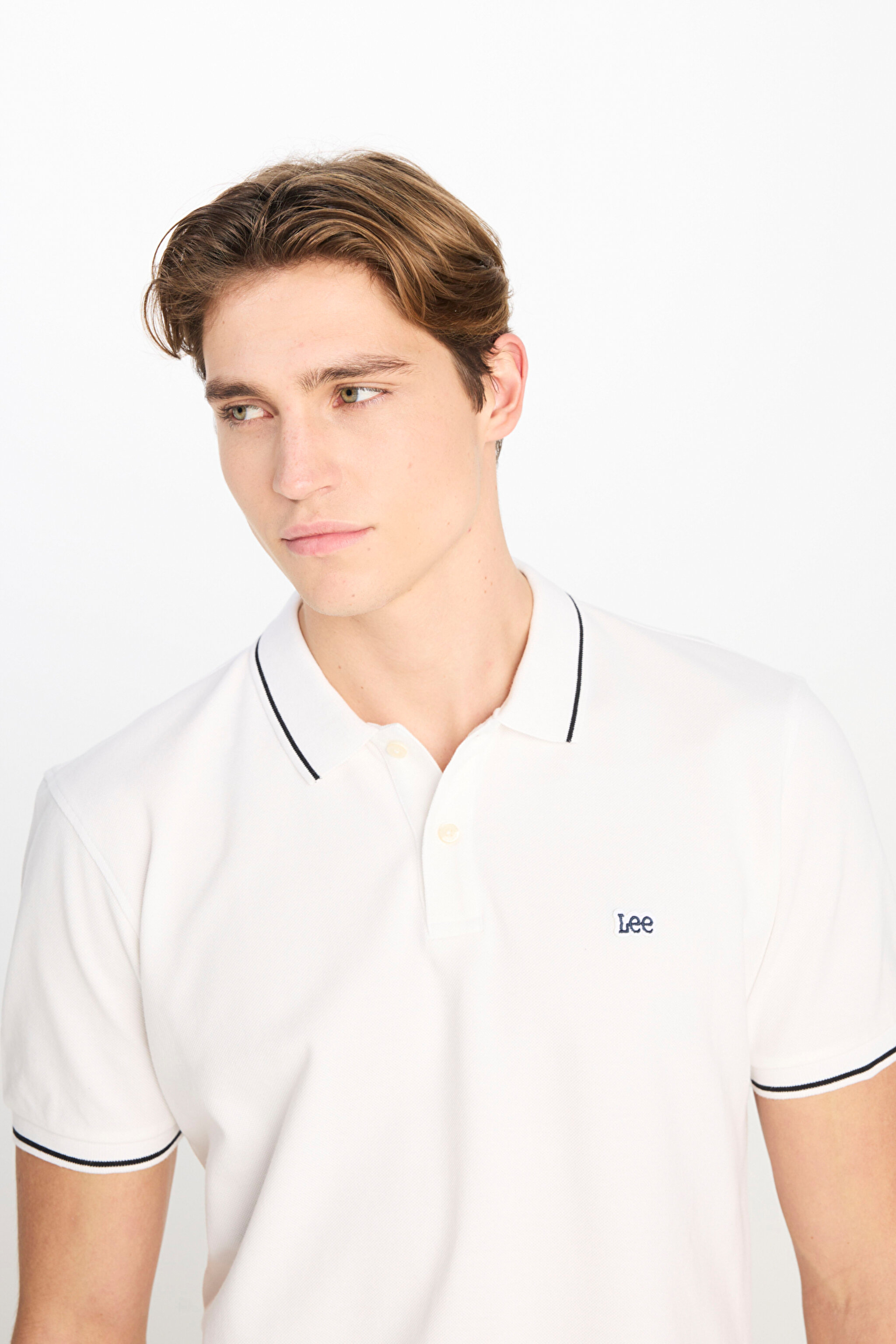 %100 Pamuk Regular Fit Normal Kesim Beyaz Polo Yaka Tişört - Bright White-ML61ARLLJ (görsel 4)
