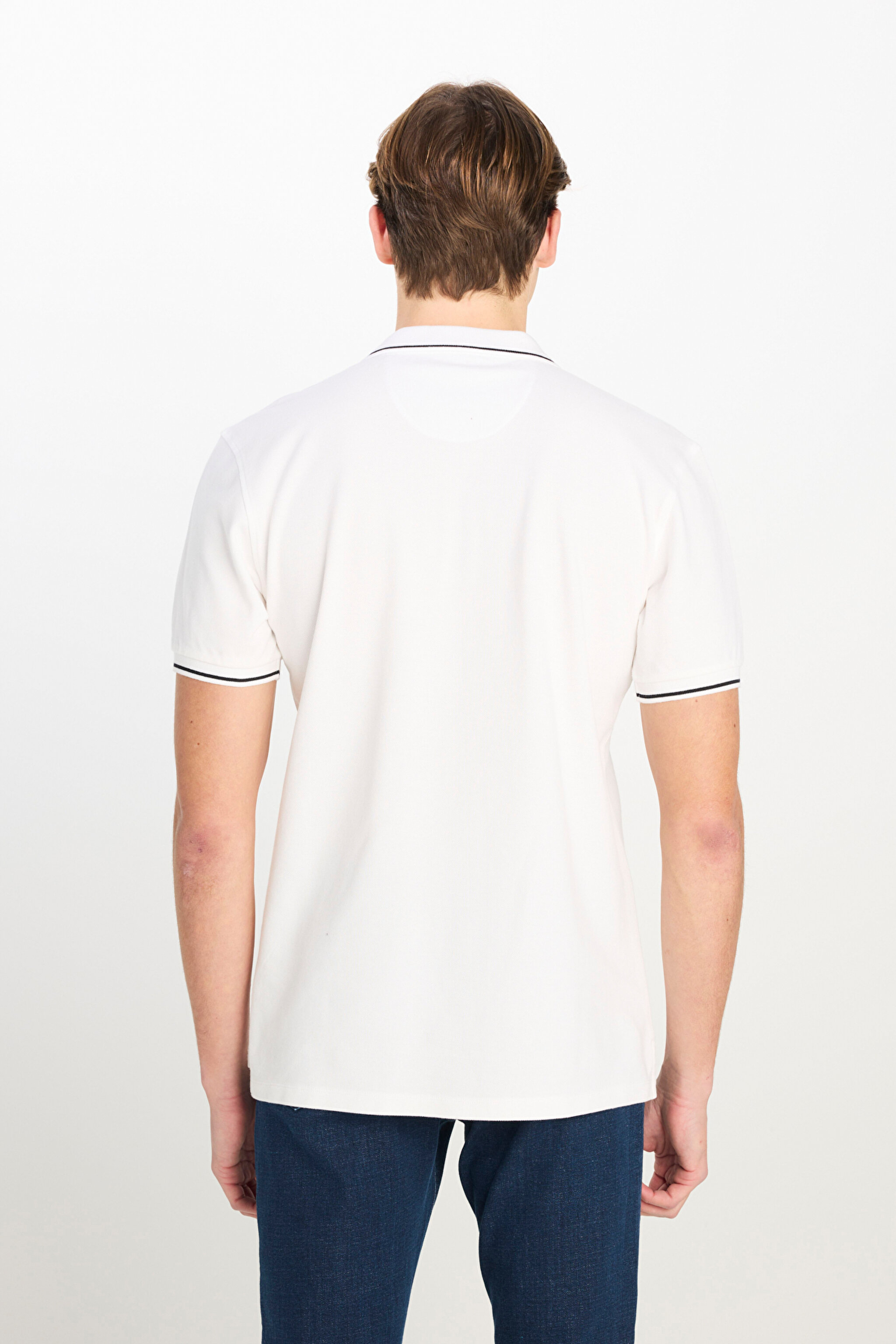 %100 Pamuk Regular Fit Normal Kesim Beyaz Polo Yaka Tişört - Bright White-ML61ARLLJ (görsel 5)