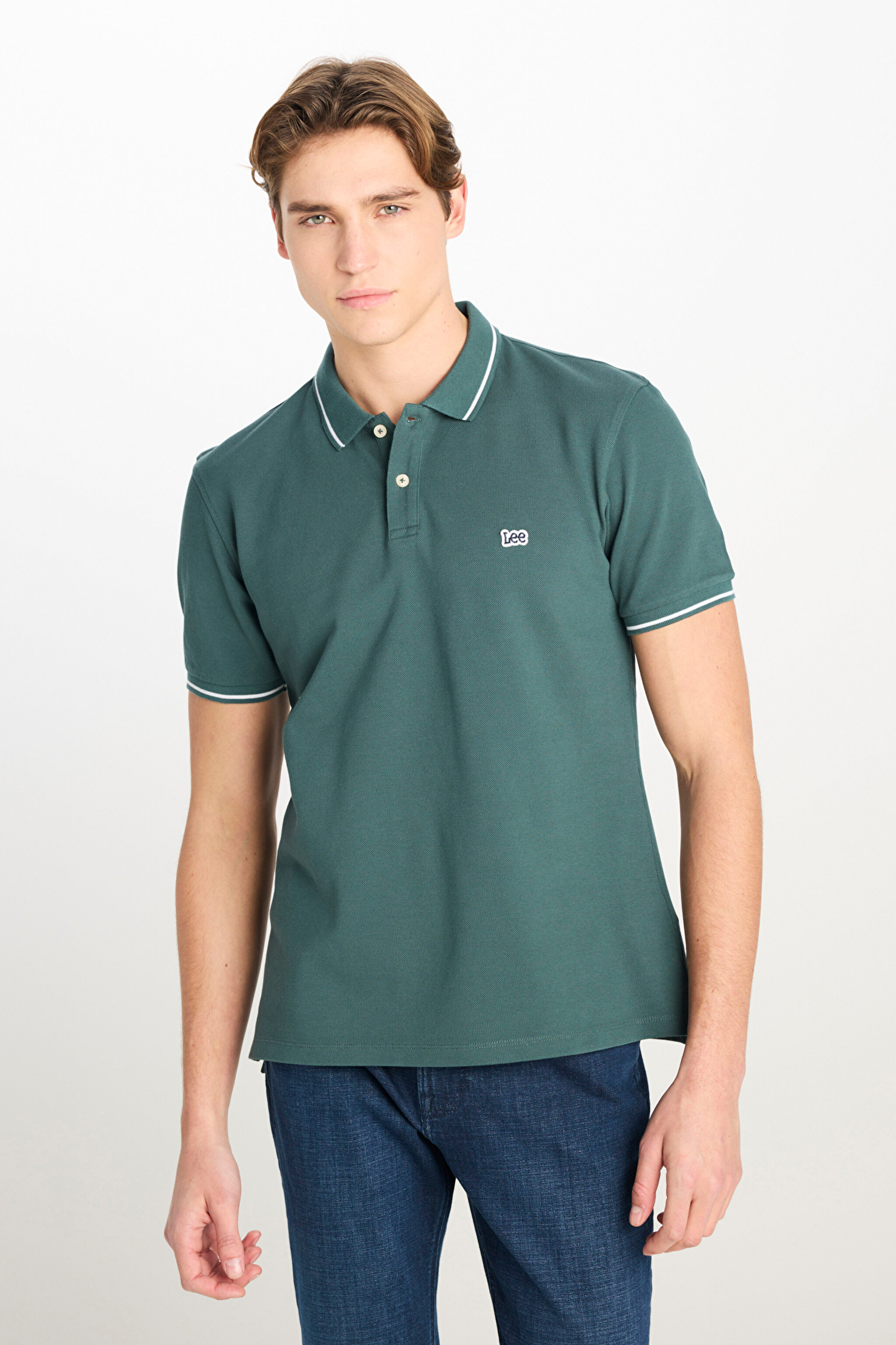 %100 Pamuk Regular Fit Normal Kesim Yeşil Polo Yaka Tişört