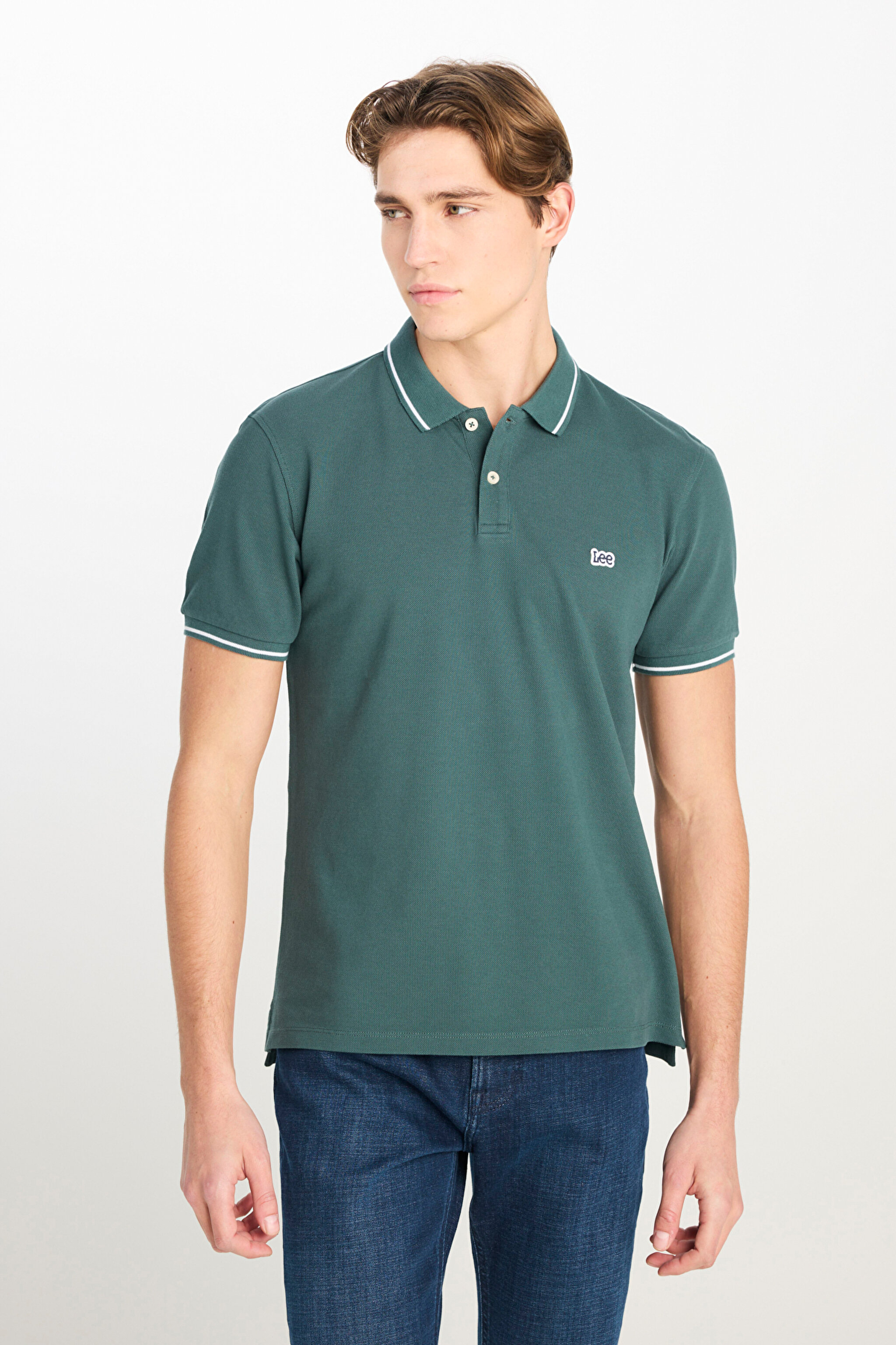 %100 Pamuk Regular Fit Normal Kesim Yeşil Polo Yaka Tişört - Evergreen-ML61ARLOT (görsel 2)
