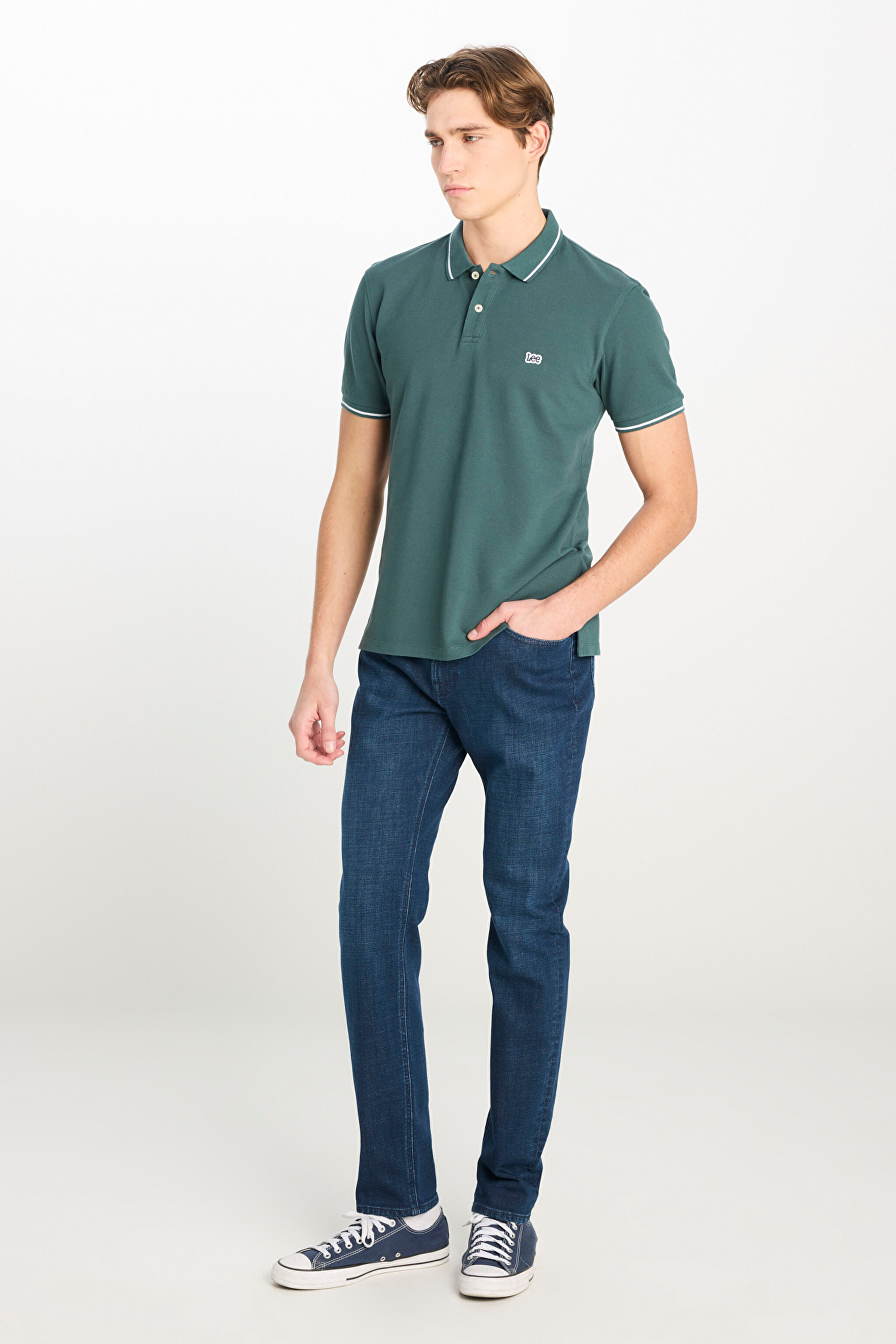 %100 Pamuk Regular Fit Normal Kesim Yeşil Polo Yaka Tişört - Evergreen-ML61ARLOT (görsel 3)