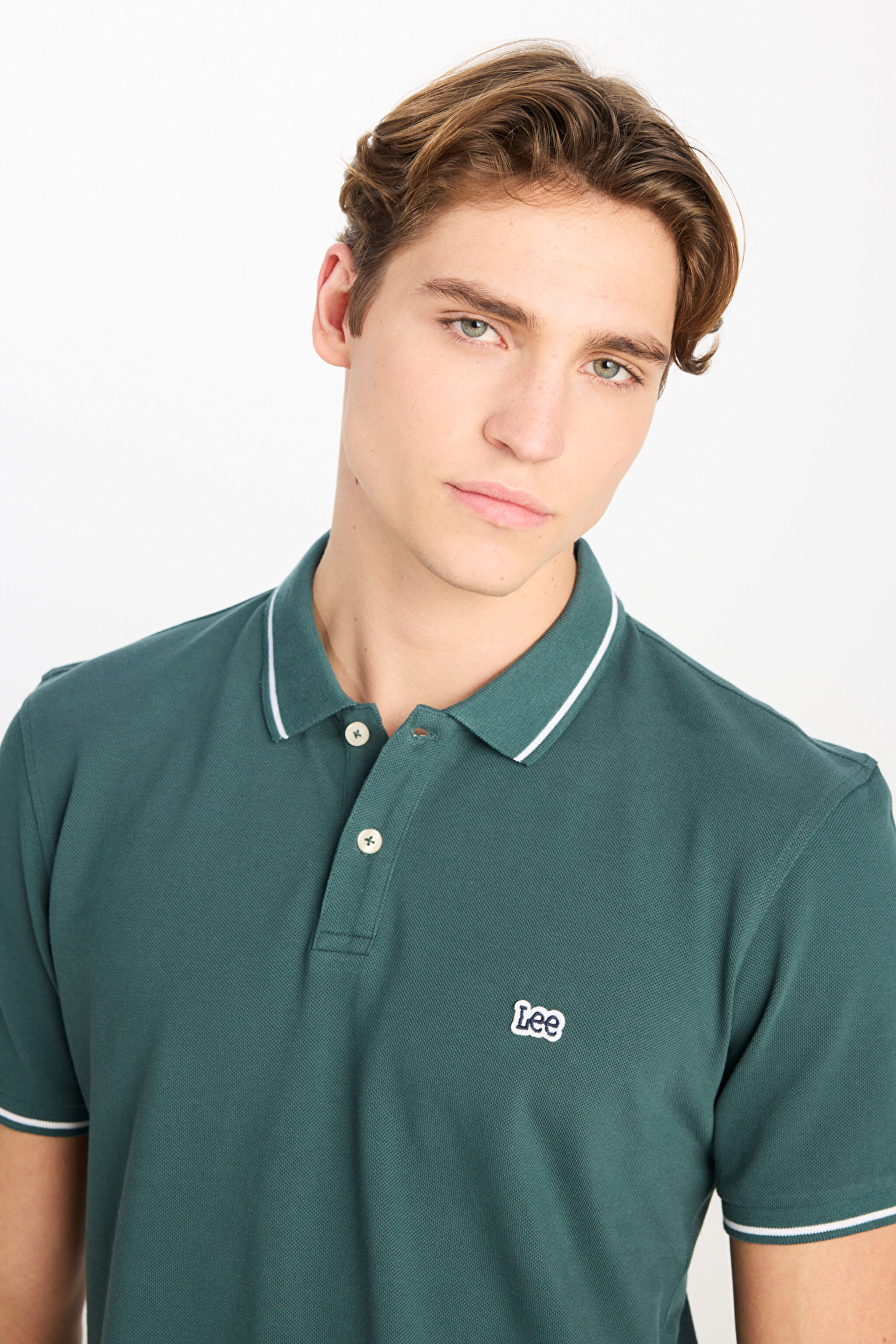 %100 Pamuk Regular Fit Normal Kesim Yeşil Polo Yaka Tişört - Evergreen-ML61ARLOT (görsel 4)