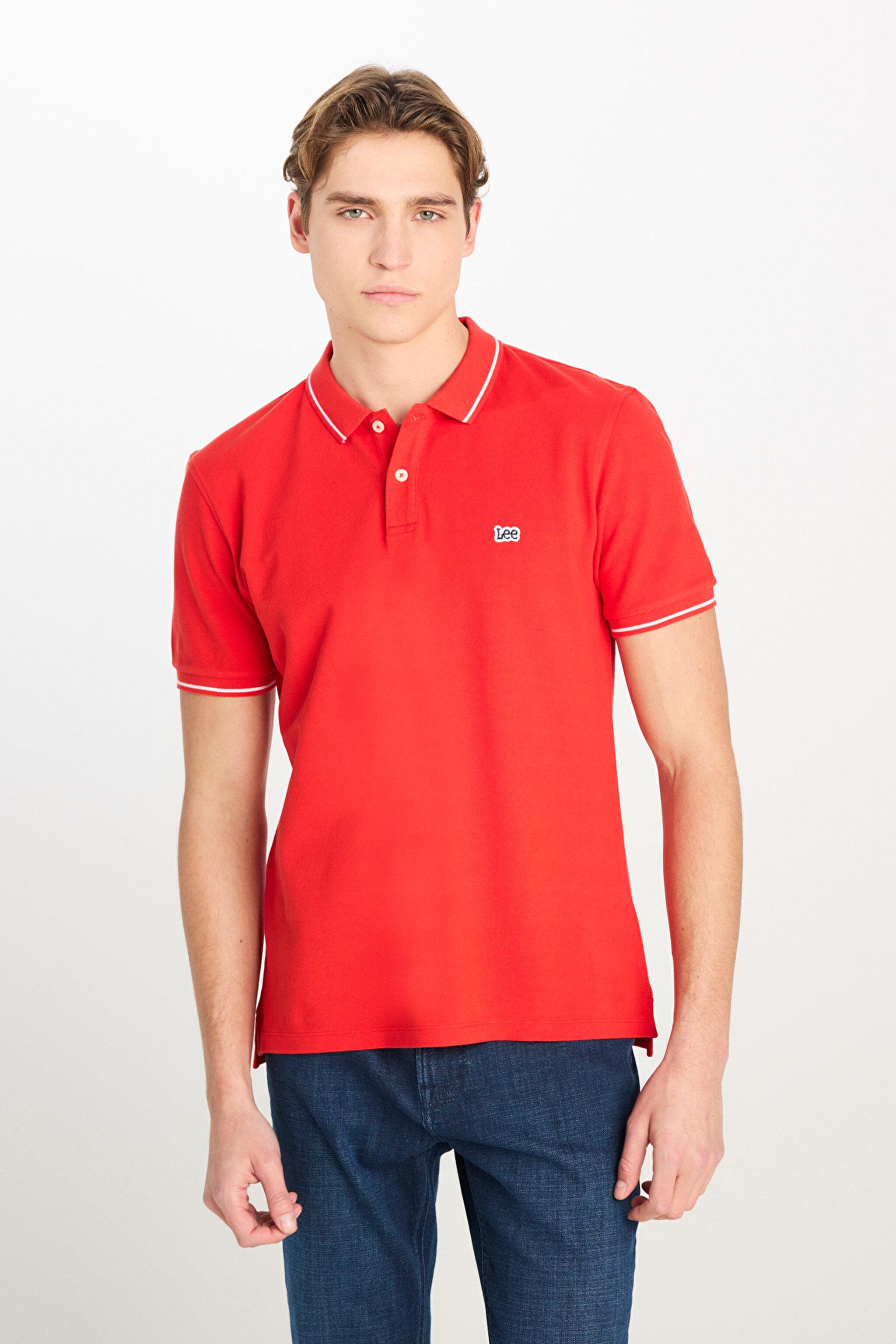 %100 Pamuk Regular Fit Normal Kesim Kırmızı Polo Yaka Tişört - Washed Red-ML61ARLQM