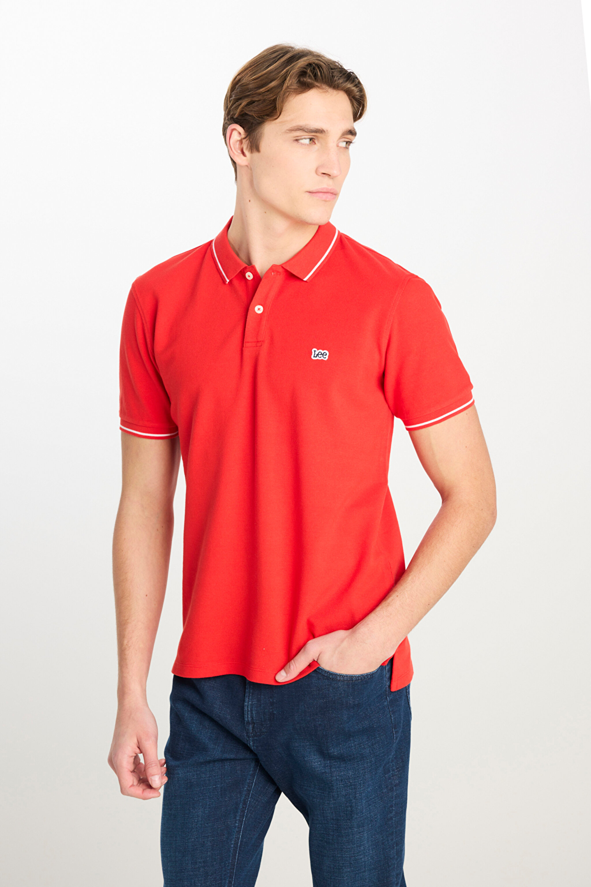 %100 Pamuk Regular Fit Normal Kesim Kırmızı Polo Yaka Tişört - Washed Red-ML61ARLQM (görsel 2)