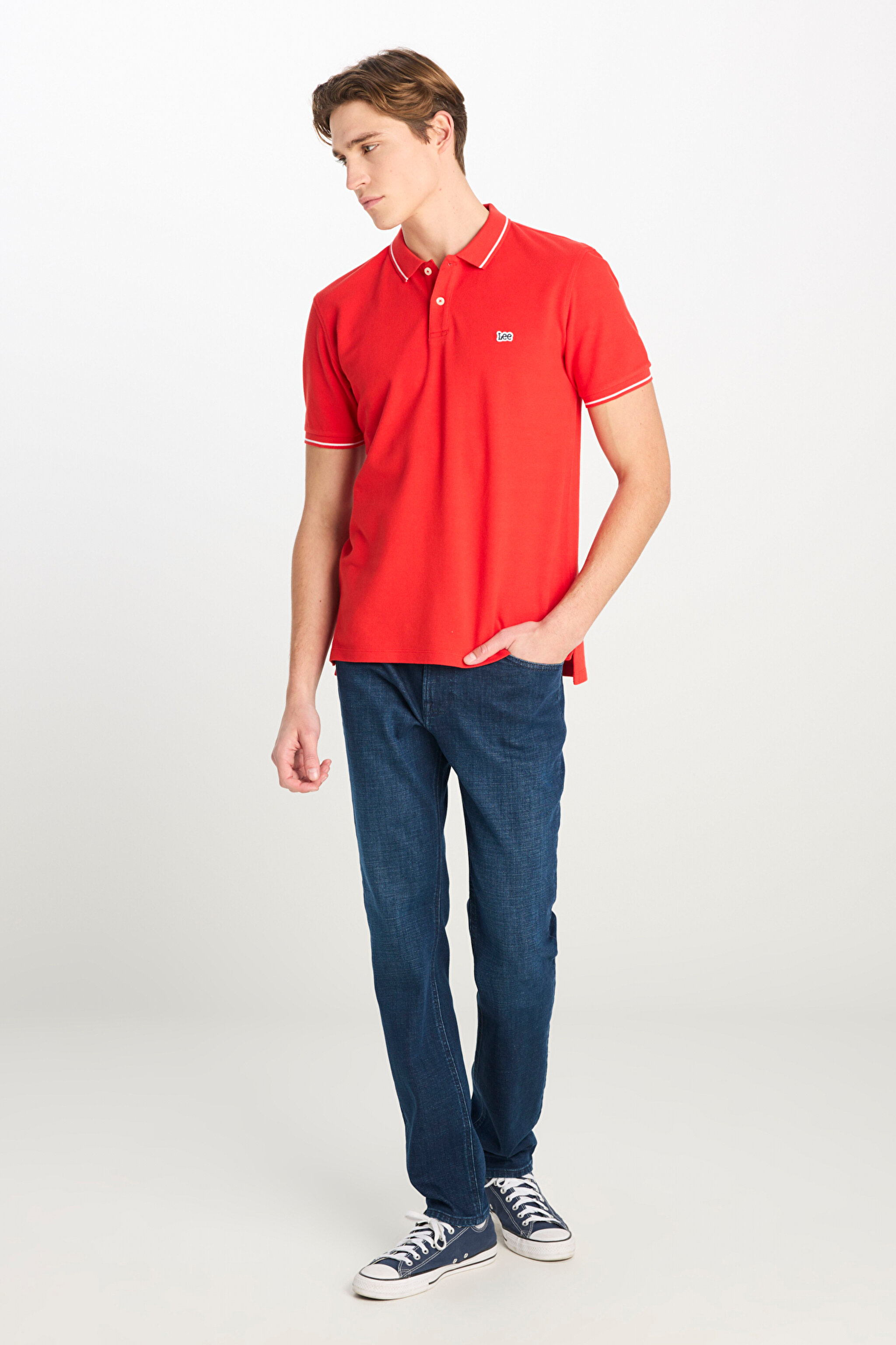%100 Pamuk Regular Fit Normal Kesim Kırmızı Polo Yaka Tişört - Washed Red-ML61ARLQM (görsel 3)