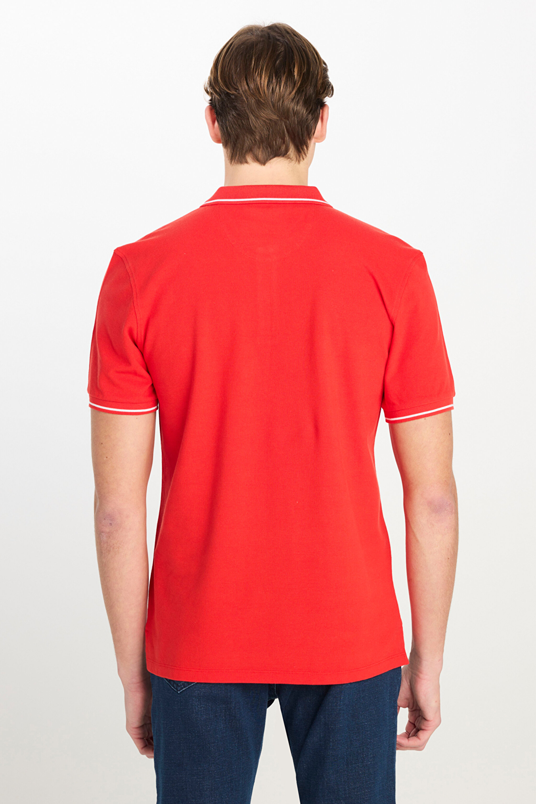 %100 Pamuk Regular Fit Normal Kesim Kırmızı Polo Yaka Tişört - Washed Red-ML61ARLQM (görsel 5)
