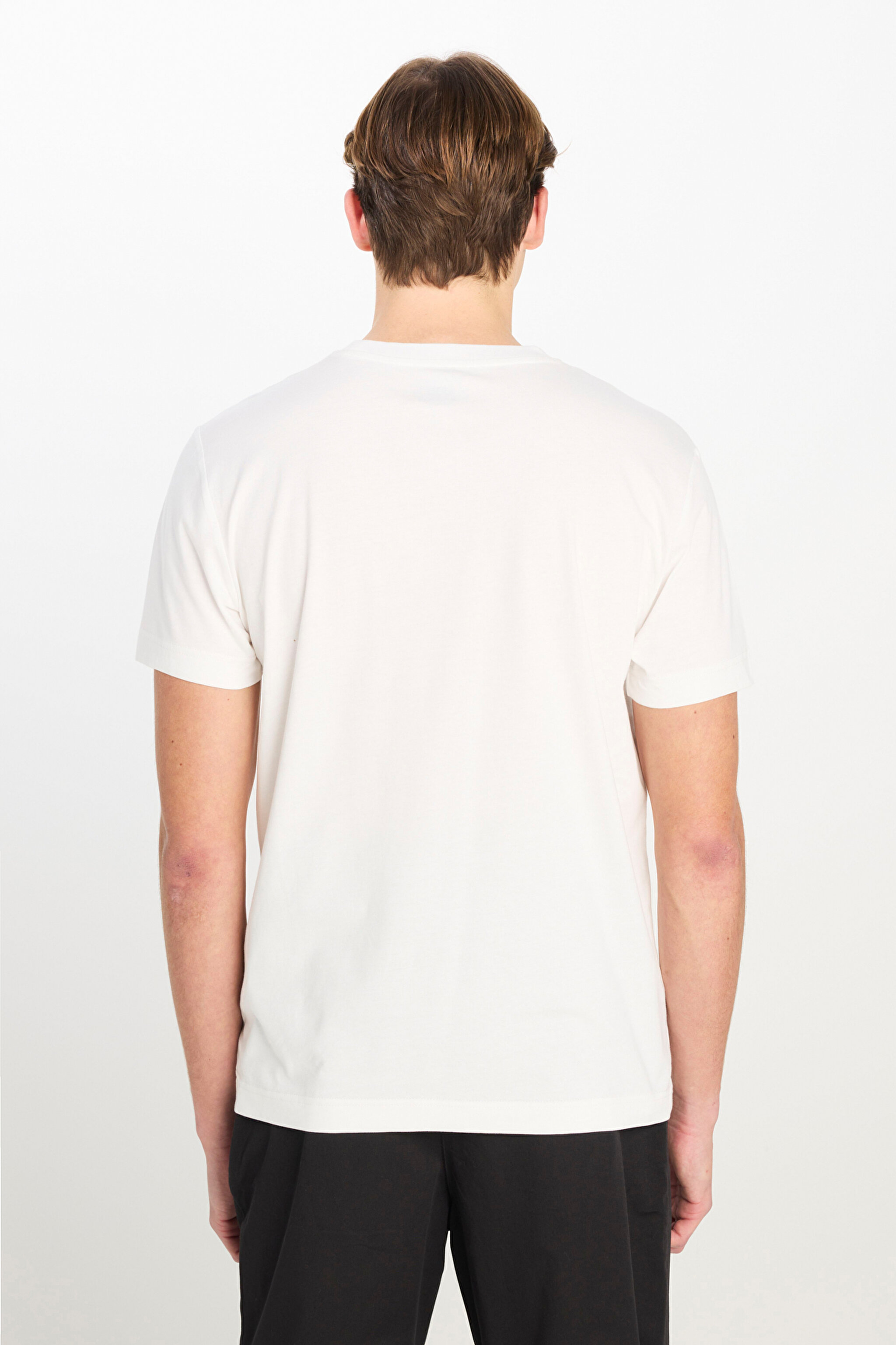 %100 Pamuk Regular Fit Normal Kesim Bisiklet Yaka Beyaz Tişört - White-ML65QAI12 (görsel 5)
