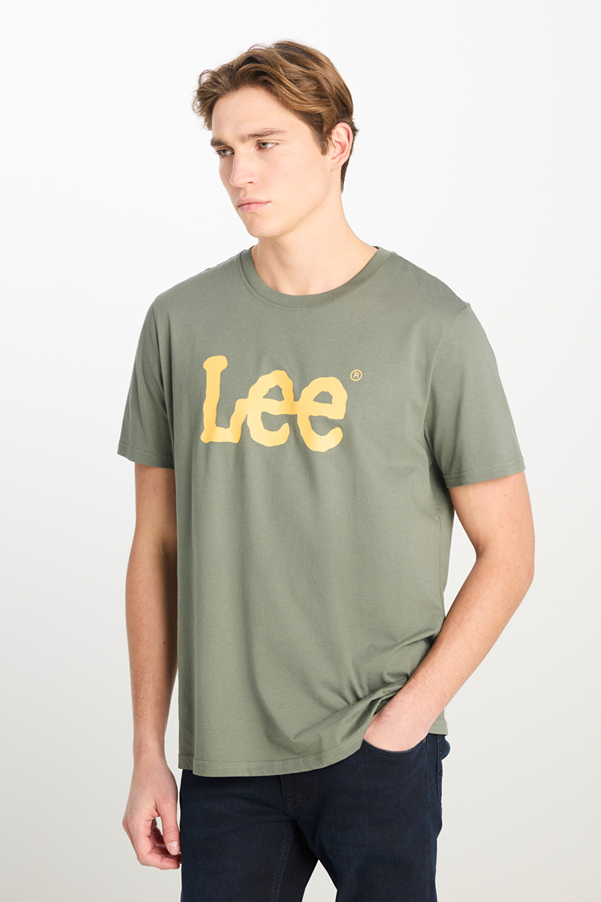 %100 Pamuk Regular Fit Normal Kesim Bisiklet Yaka Haki Tişört - Khaki-ML65QAI801 (görsel 2)