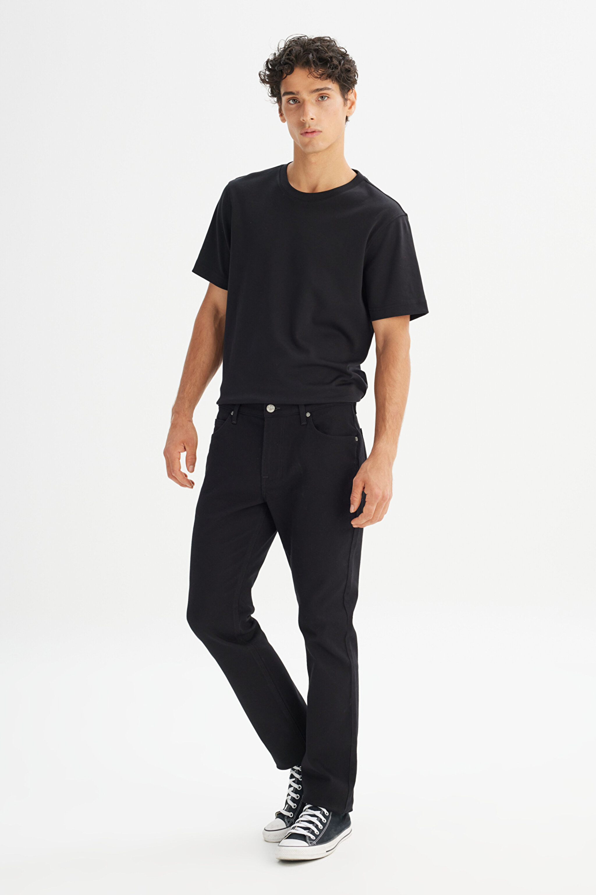 Pamuklu Slim Fit Dar Kesim Jean Denim Kot Denim Esnek Pantolon - Clean Black-ML701016AE (görsel 3)