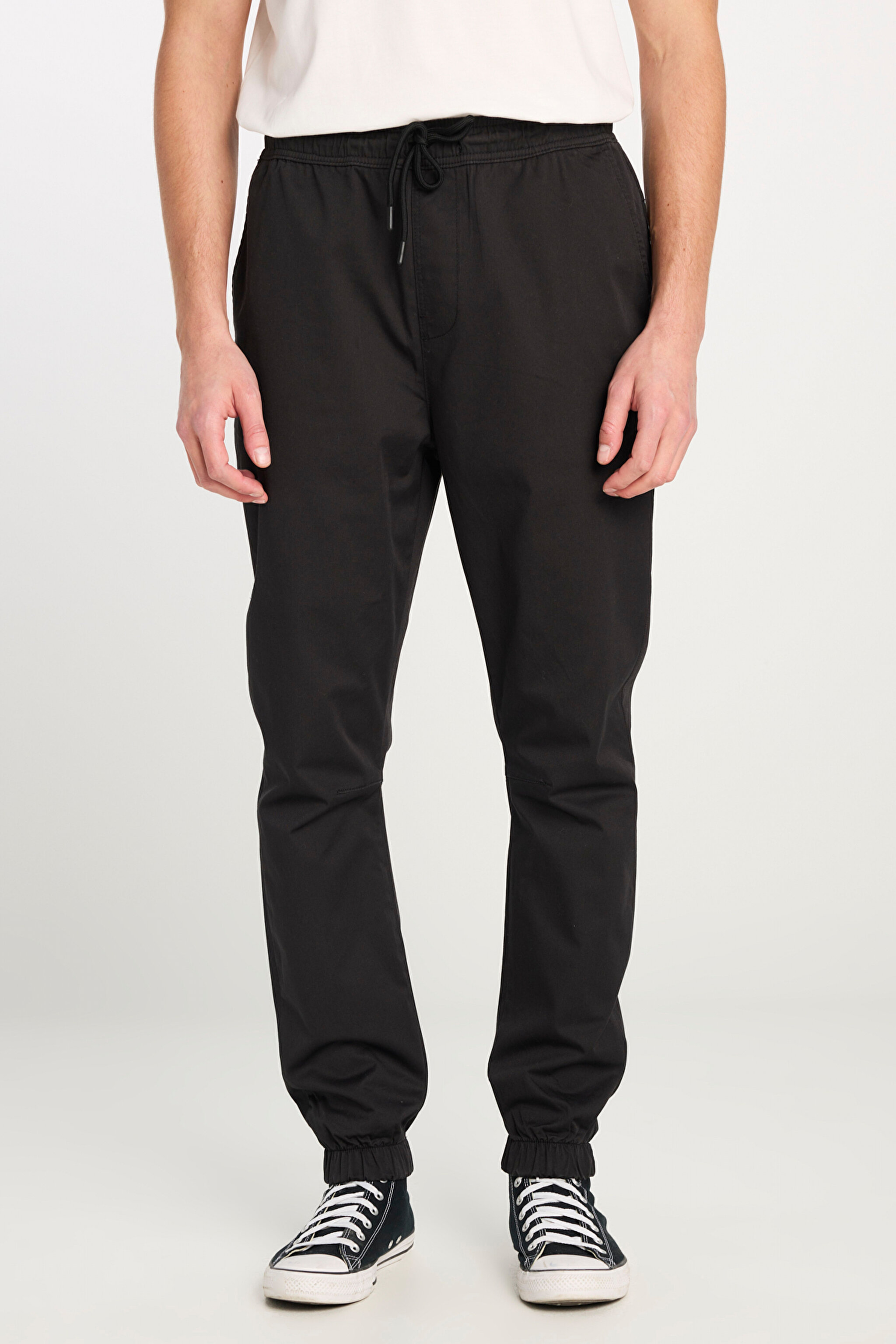 Regular Fit Normal Kesim Ribanalı Paça Pamuklu Siyah Jogger Pantolon - Black-MLM04008001 (görsel 3)