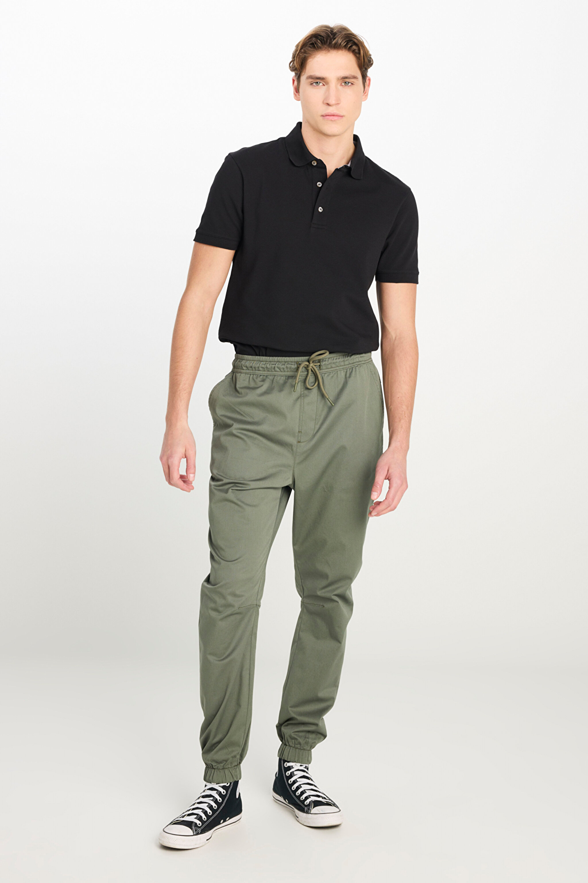Regular Fit Normal Kesim Ribanalı Paça Pamuklu Haki Jogger Pantolon - Khaki-MLM04008801 (görsel 2)
