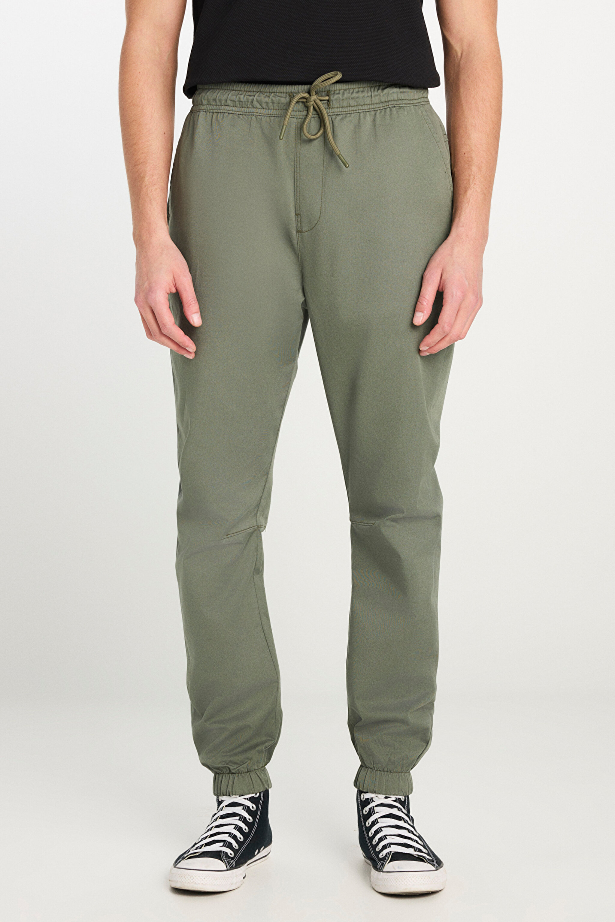 Regular Fit Normal Kesim Ribanalı Paça Pamuklu Haki Jogger Pantolon - Khaki-MLM04008801 (görsel 3)