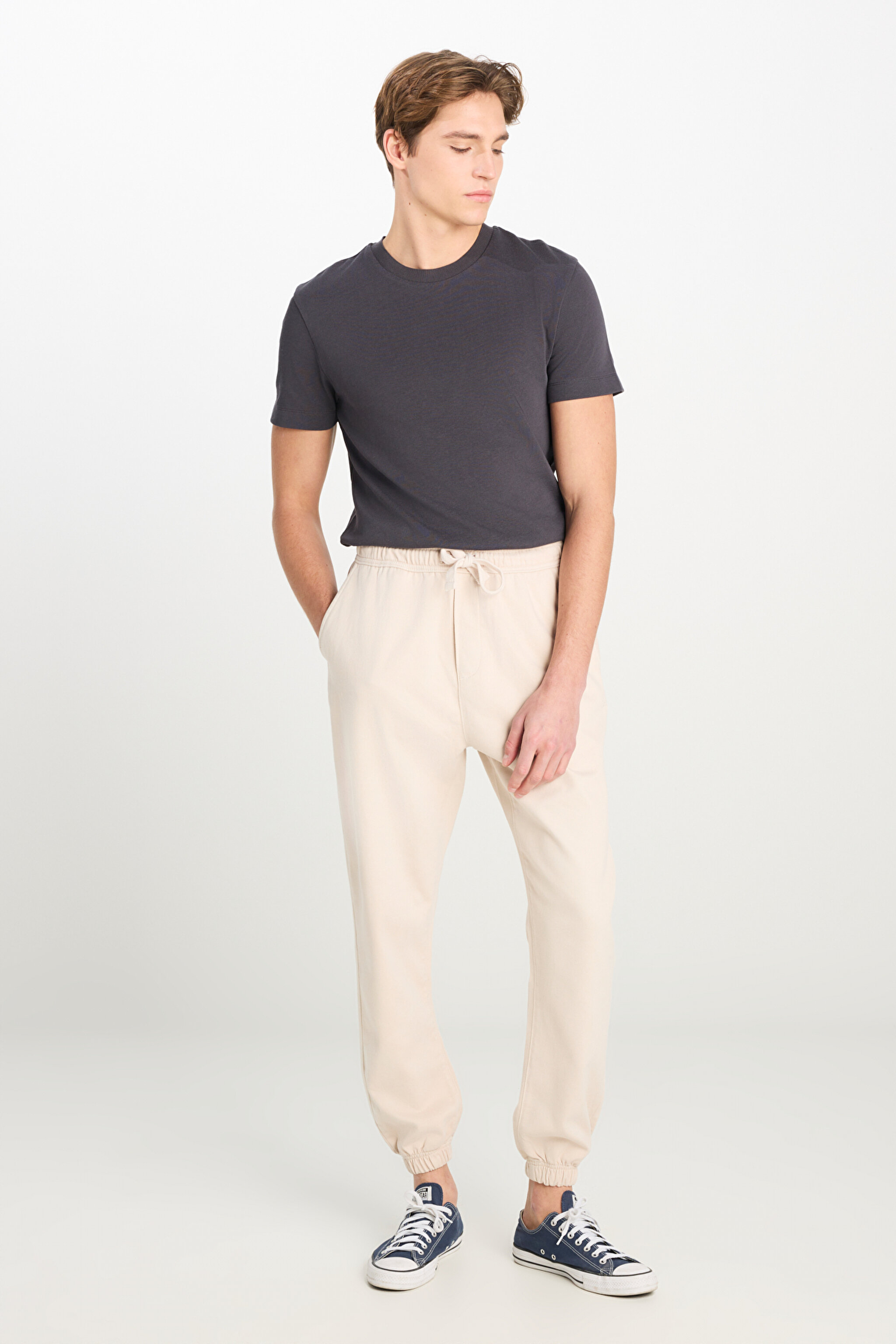 Regular Fit Normal Kesim Ribanalı Paça Taş Rengi Jogger Pantolon - Stone-MLM0400913 (görsel 2)