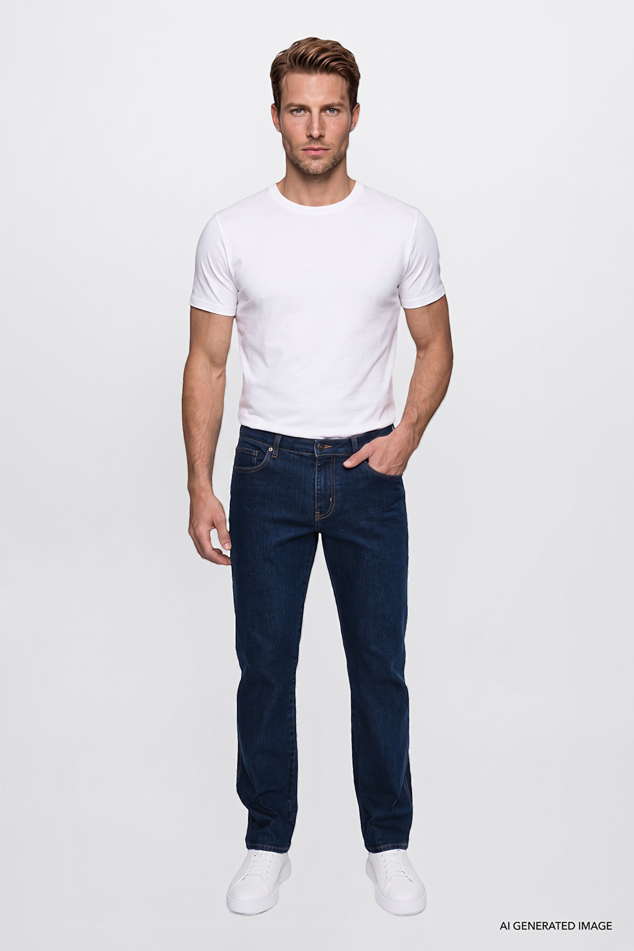 Texas Straight Fit Düz Kesim Normal Bel Pamuklu Esnek Siyah Denim Pantolon - Dark Blue-MW12100020001 (görsel 2)