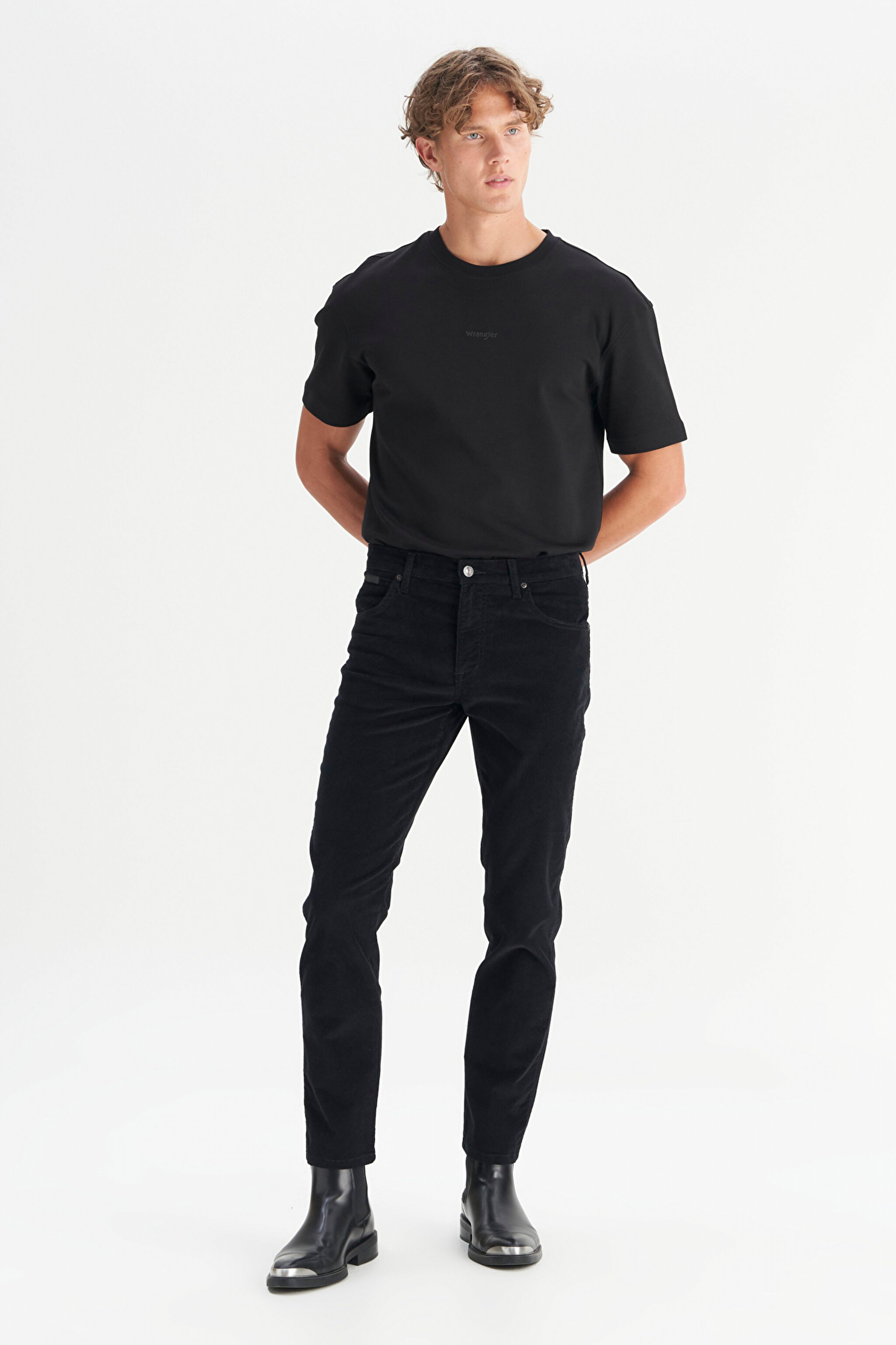 Texas Pamuklu Slim Fit Dar Kesim Cepli Esnek Kadife Pantolon - Black-MW12SEC100 (görsel 3)