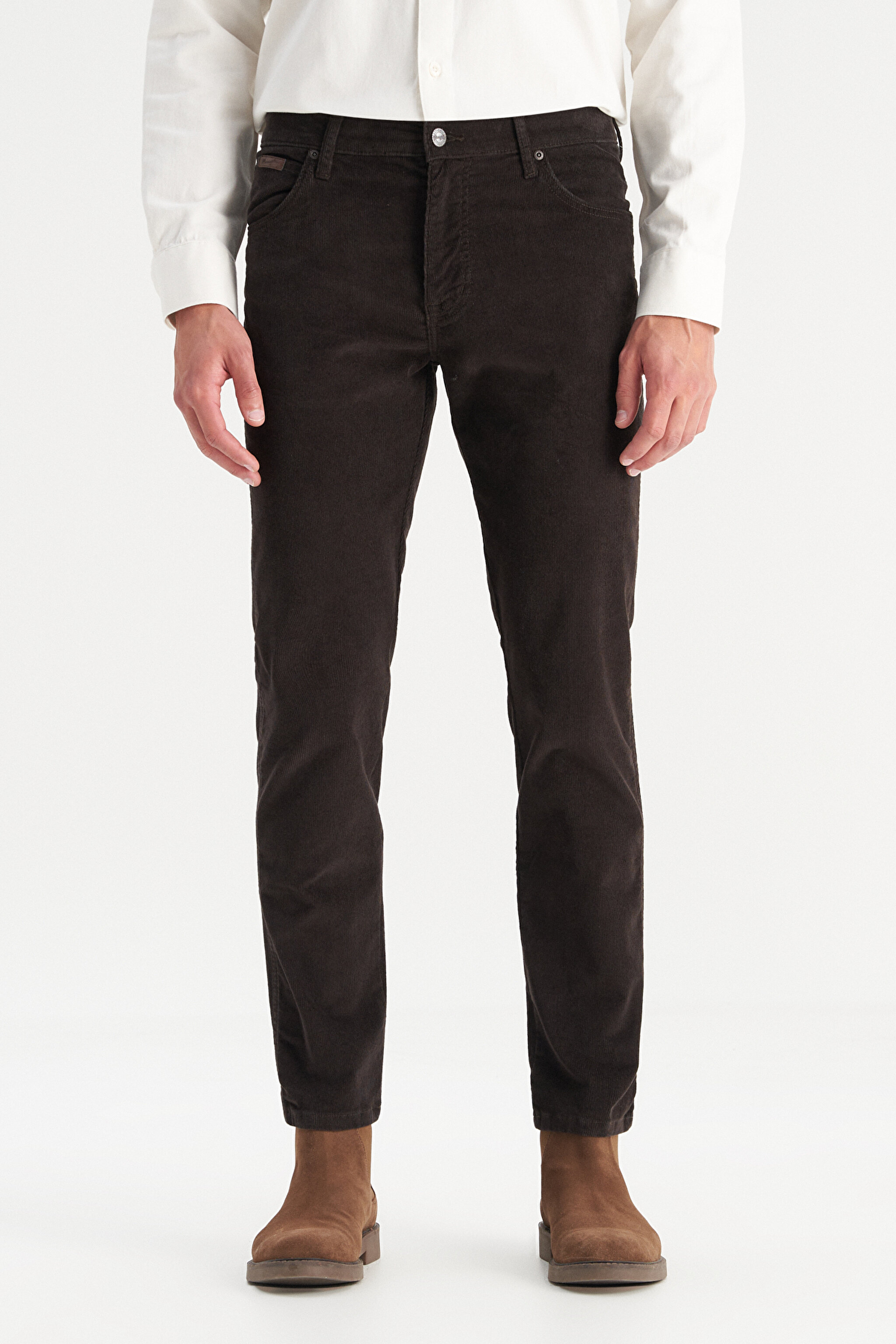 Pamuklu Texas Slim Fit Dar Kesim Cepli Esnek Kadife Pantolon - Coffee Bean-MW12SECH31 (görsel 2)