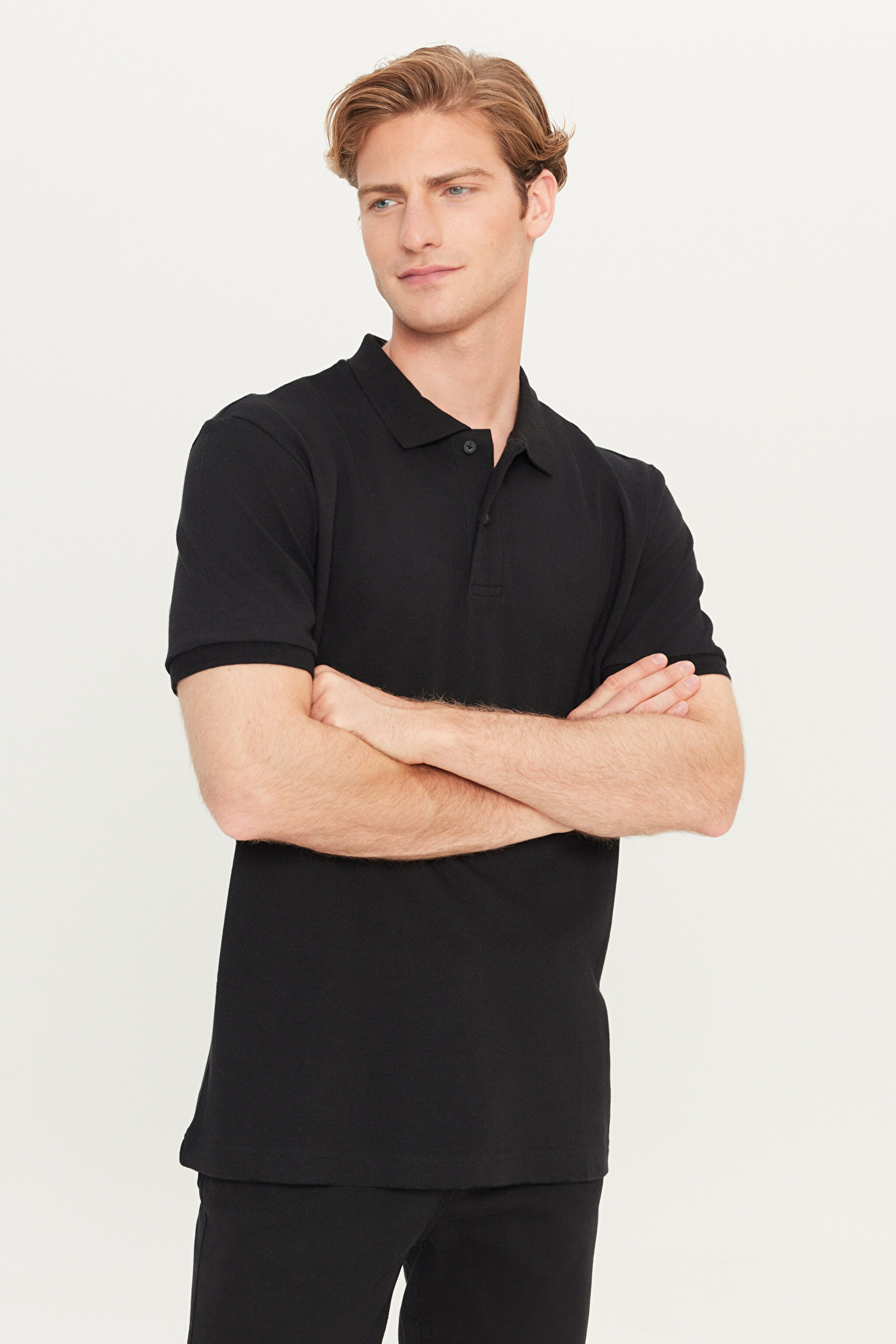 %100 Pamuk Regular Fit Normal Kesim Siyah Polo Yaka Tişört - Black-MW211837001 (görsel 2)