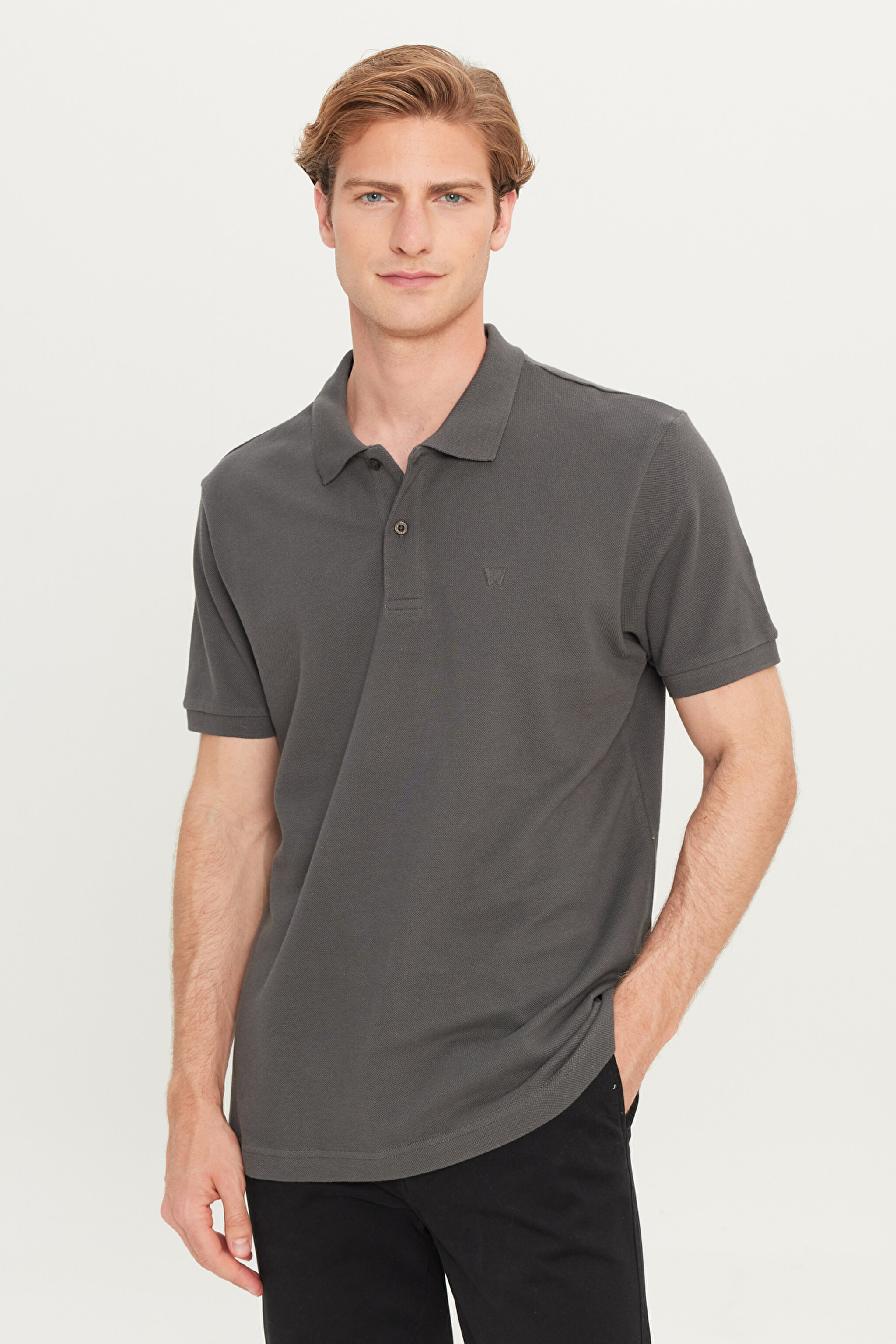 %100 Pamuk Regular Fit Normal Kesim Antrasit Polo Yaka Tişört - Anthracite-MW211837003 (görsel 2)