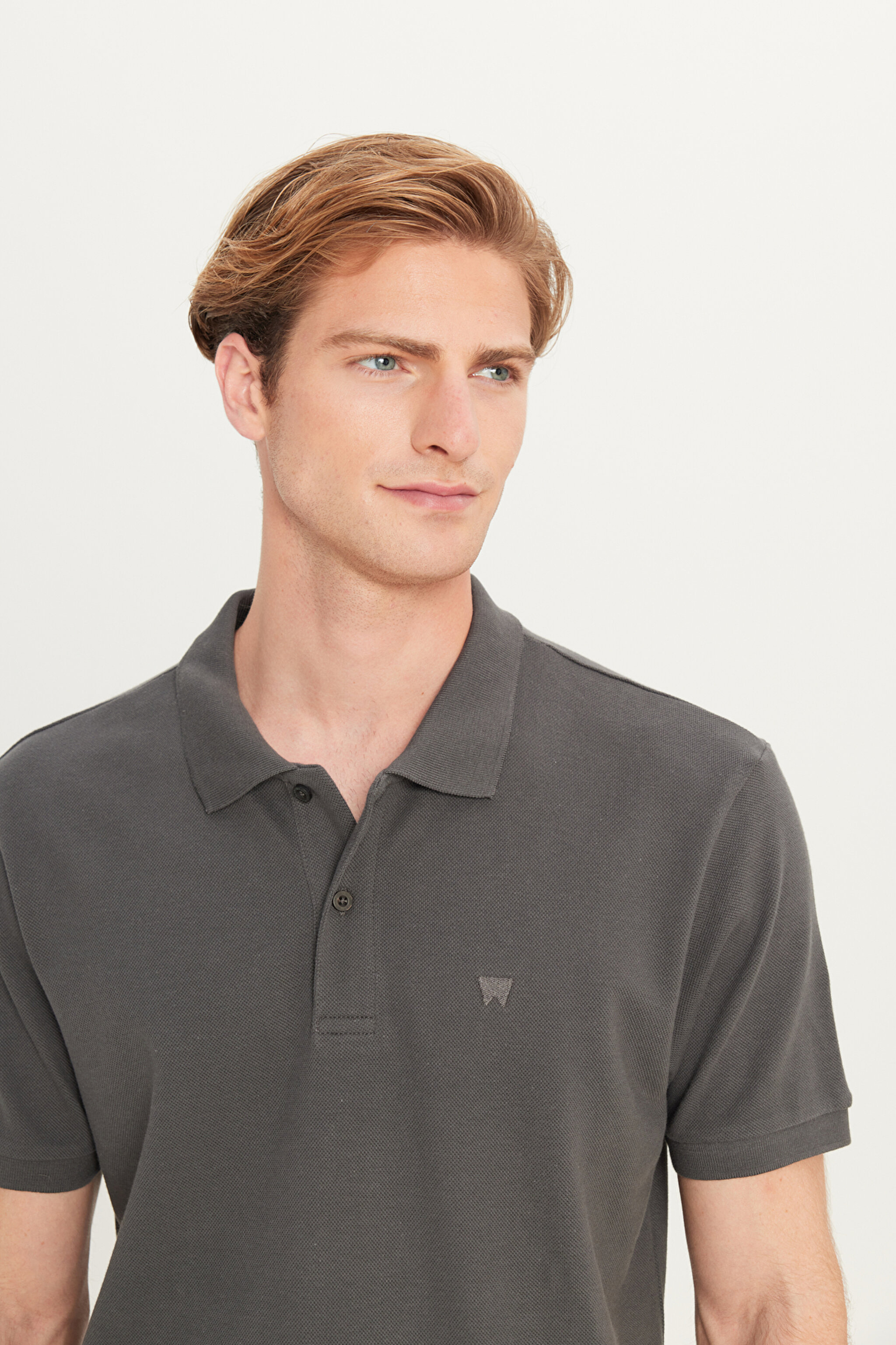 %100 Pamuk Regular Fit Normal Kesim Antrasit Polo Yaka Tişört - Anthracite-MW211837003 (görsel 4)