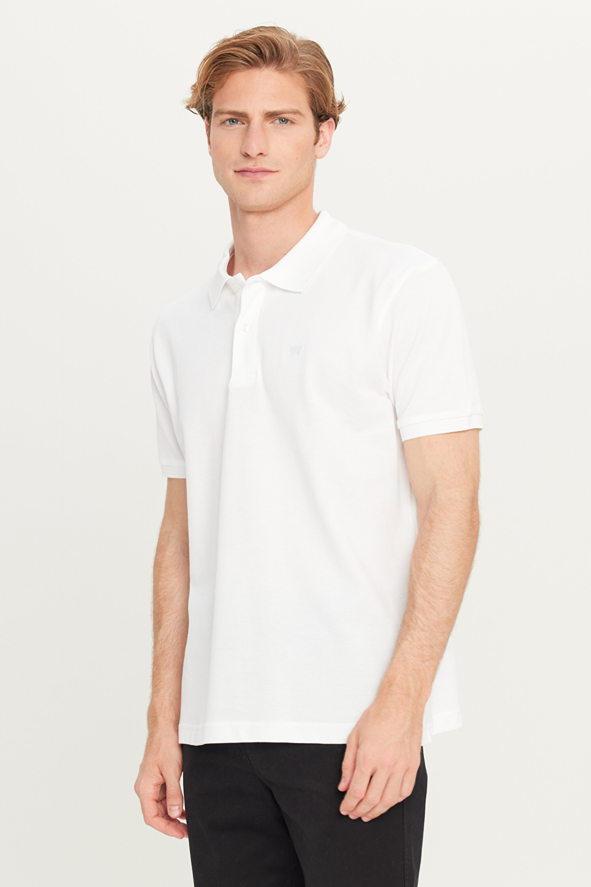 %100 Pamuk Regular Fit Normal Kesim Beyaz Polo Yaka Tişört