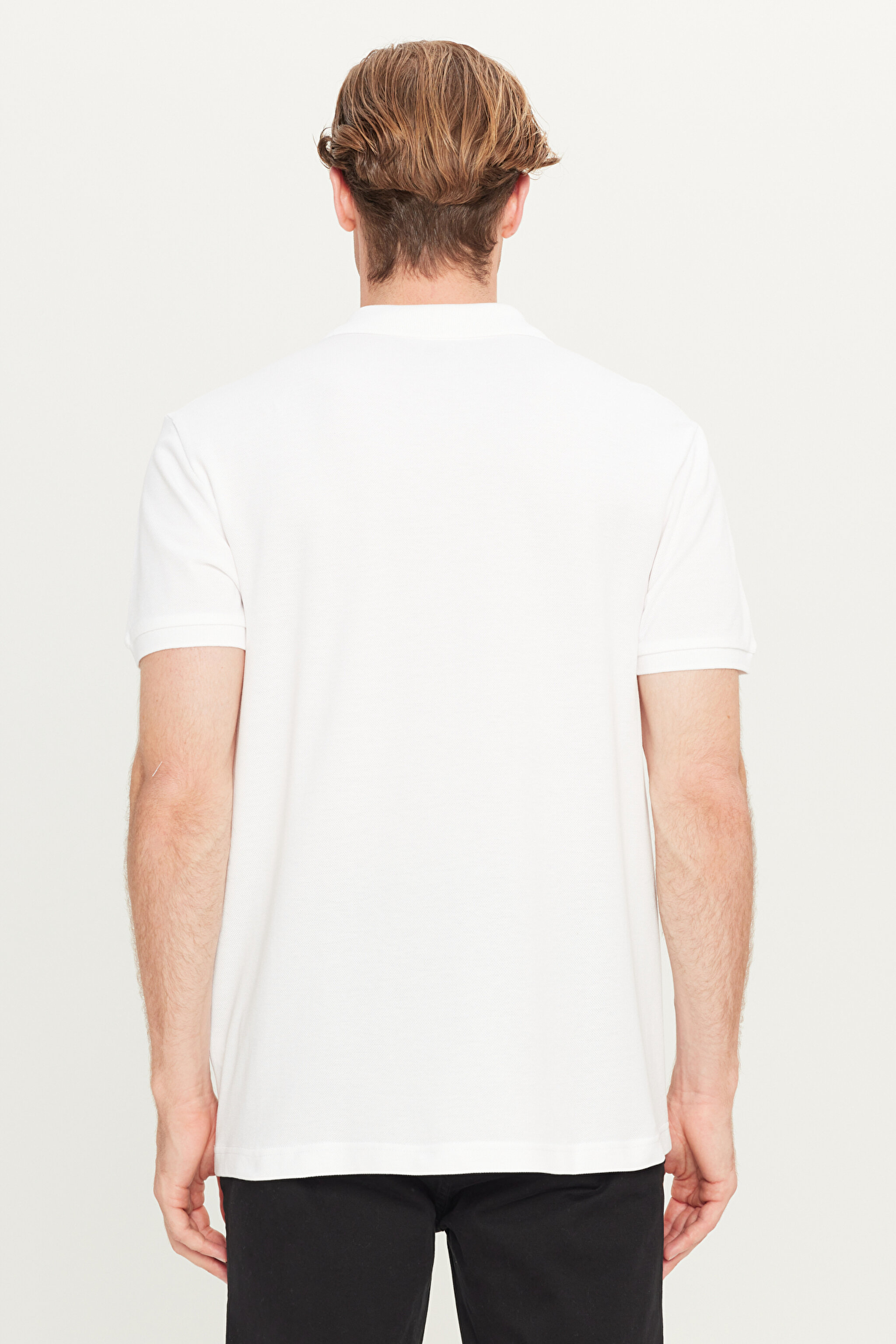 %100 Pamuk Regular Fit Normal Kesim Beyaz Polo Yaka Tişört - White-MW211837100 (görsel 5)