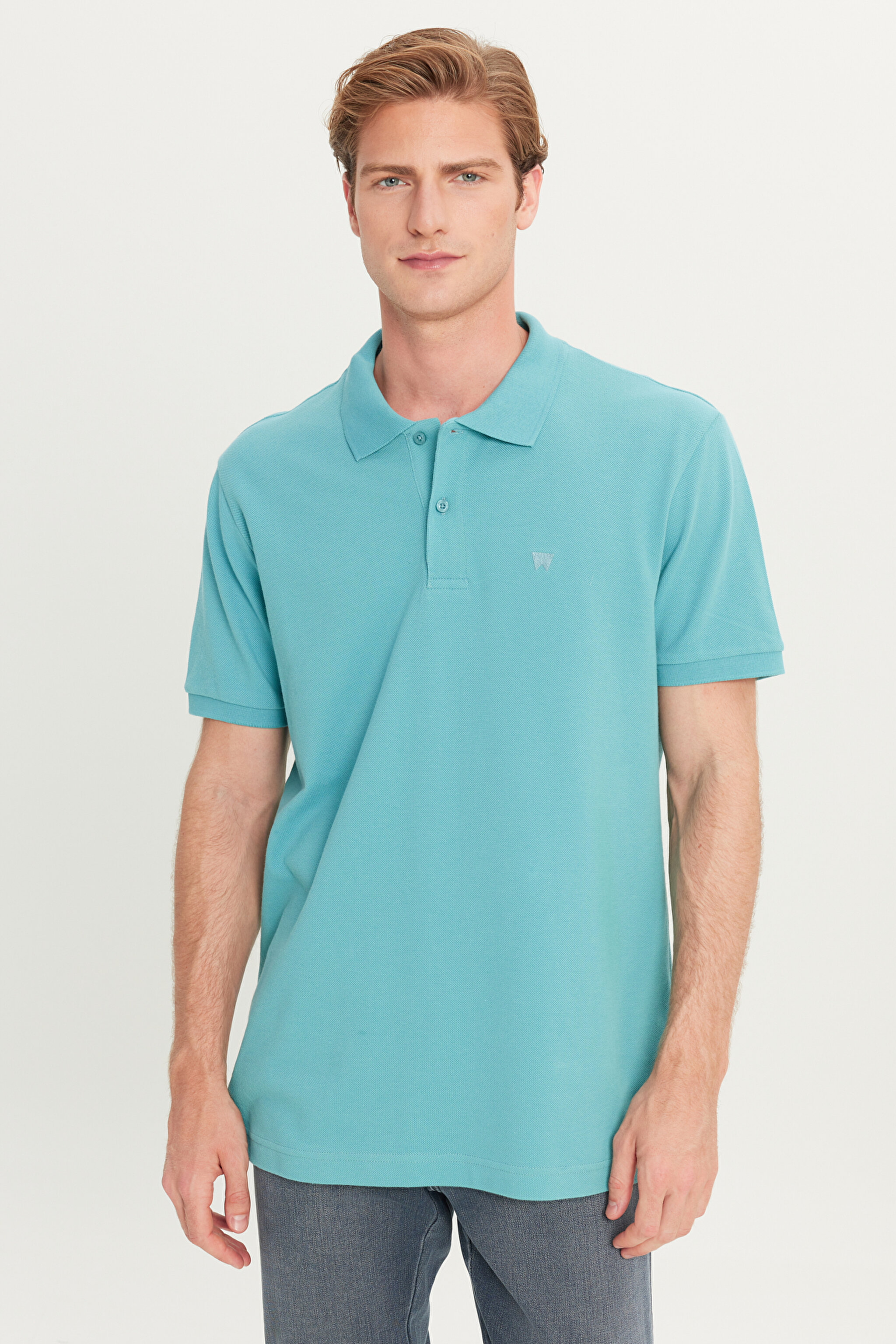 %100 Pamuk Regular Fit Normal Kesim Mint Yeşili Polo Yaka Tişört