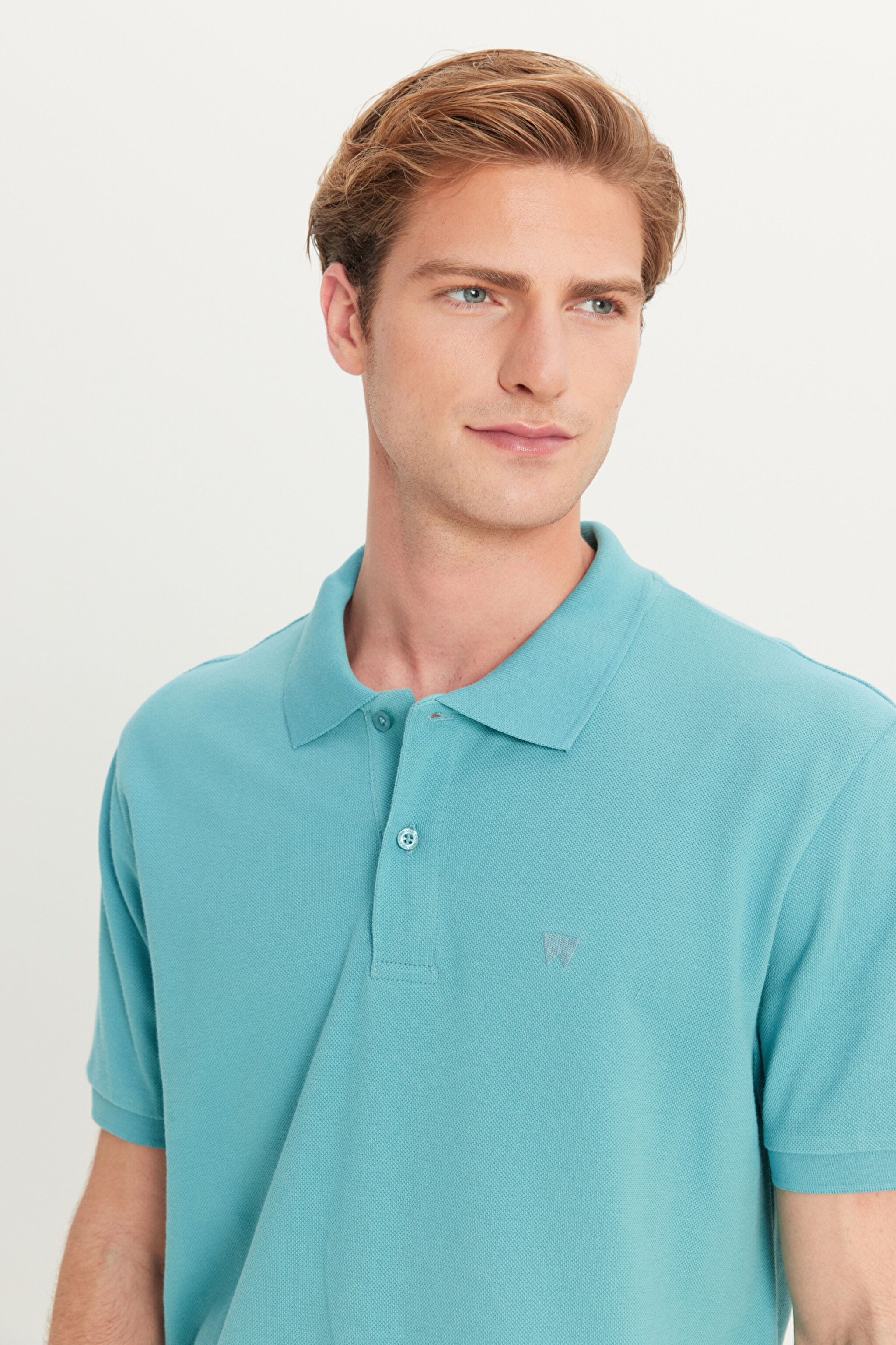 %100 Pamuk Regular Fit Normal Kesim Mint Yeşili Polo Yaka Tişört - Mint Green-MW211837303 (görsel 4)