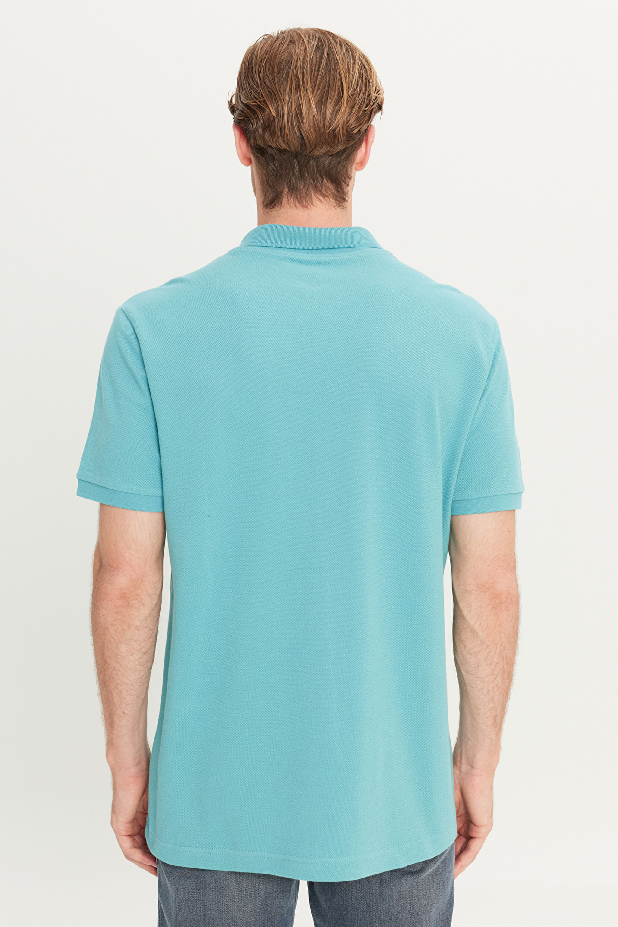 %100 Pamuk Regular Fit Normal Kesim Mint Yeşili Polo Yaka Tişört - Mint Green-MW211837303 (görsel 5)