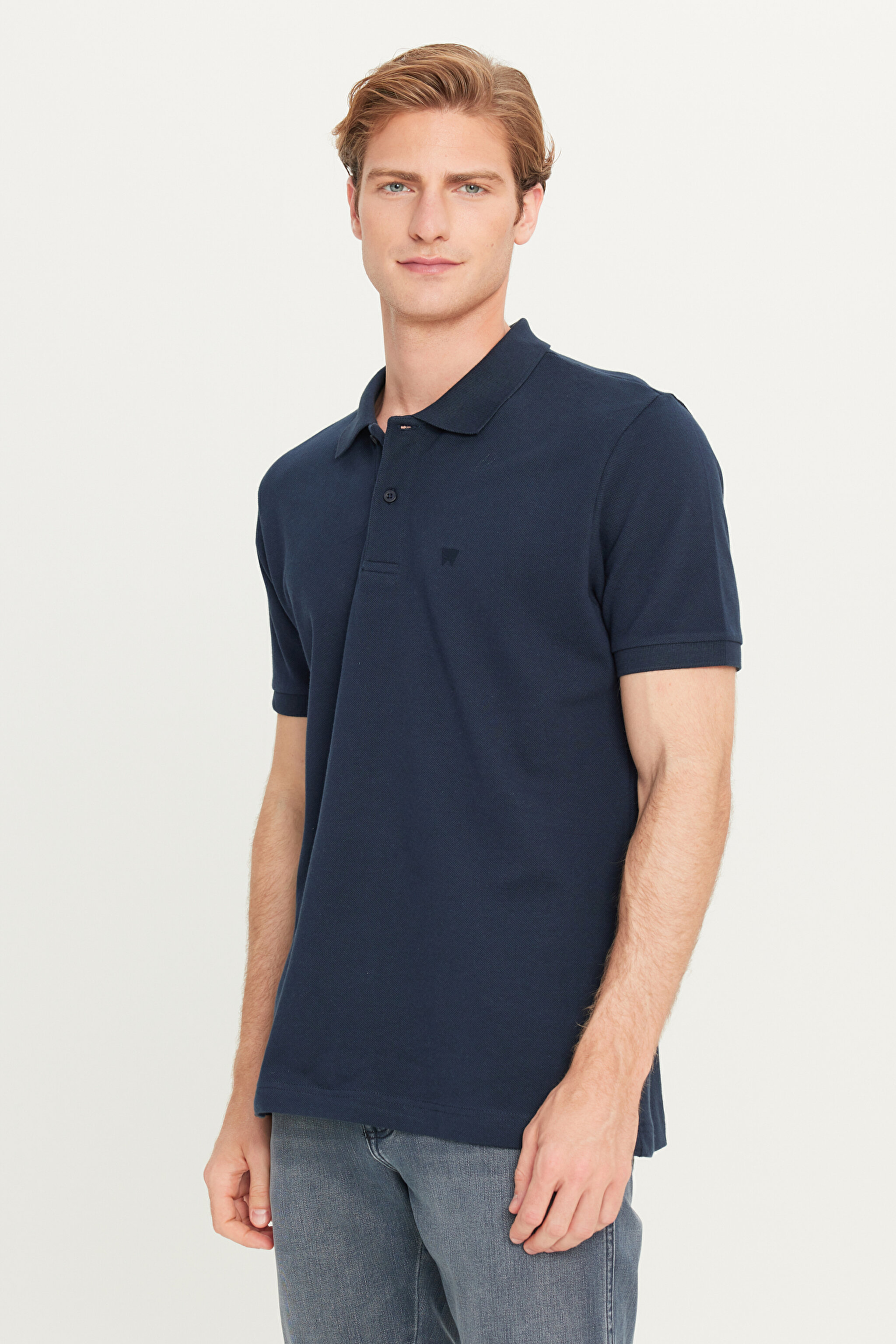 %100 Pamuk Regular Fit Normal Kesim Lacivert Polo Yaka Tişört