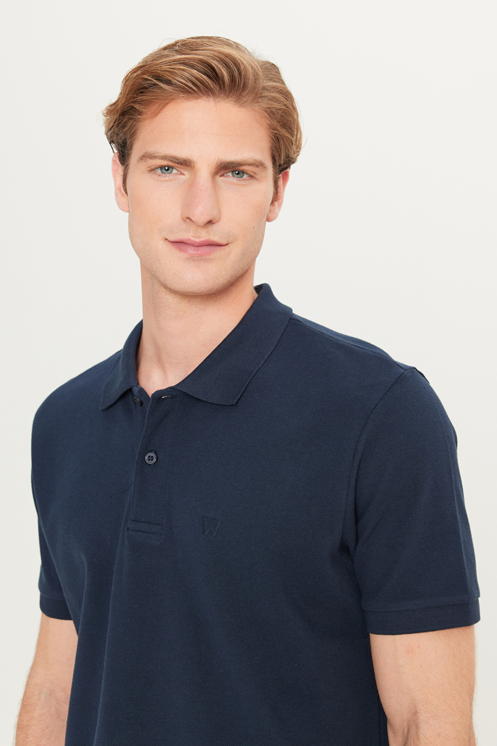 %100 Pamuk Regular Fit Normal Kesim Lacivert Polo Yaka Tişört - Navy-MW211837410 (görsel 4)