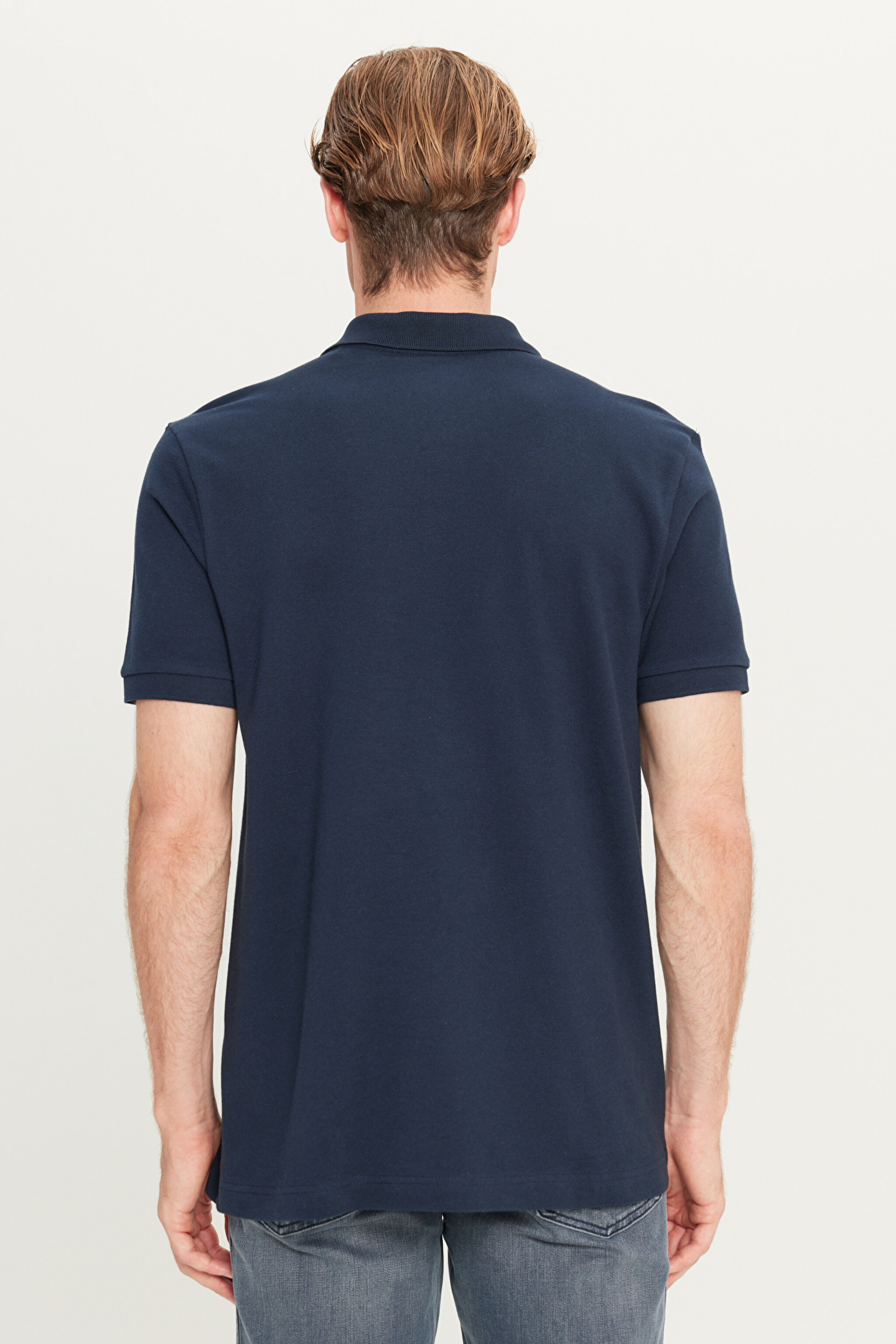 %100 Pamuk Regular Fit Normal Kesim Lacivert Polo Yaka Tişört - Navy-MW211837410 (görsel 5)