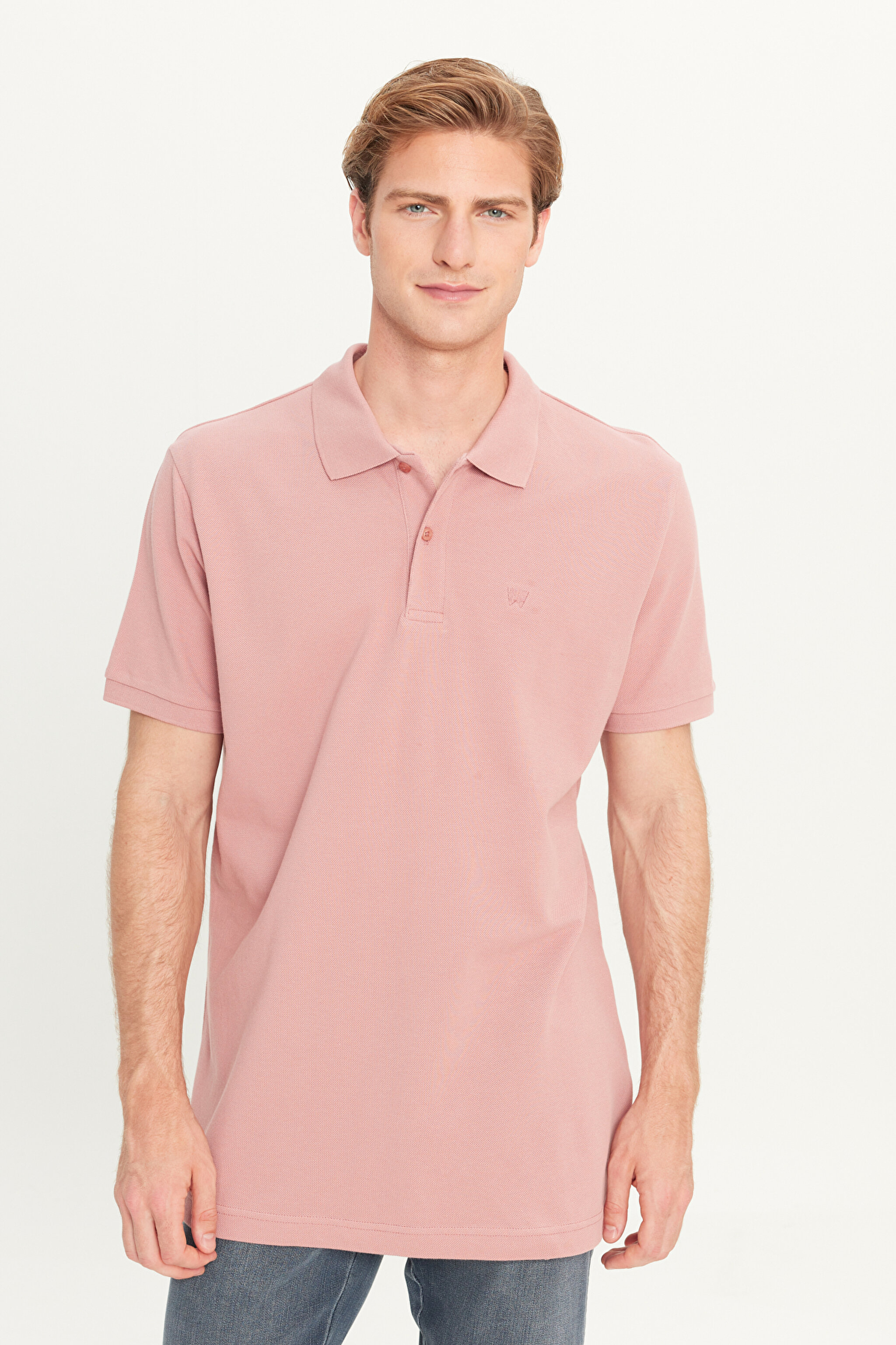 %100 Pamuk Regular Fit Normal Kesim Açık Pembe Polo Yaka Tişört