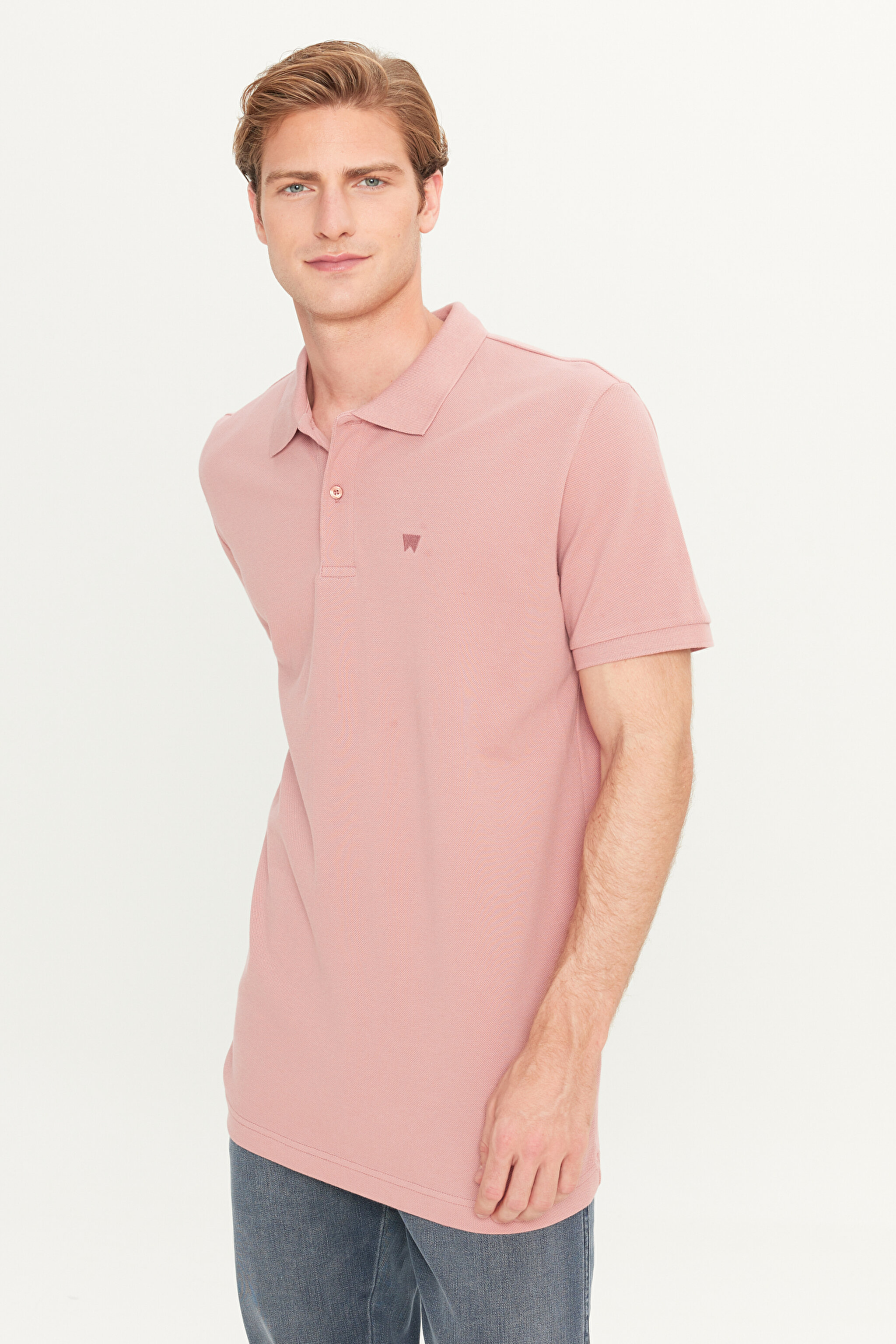 %100 Pamuk Regular Fit Normal Kesim Açık Pembe Polo Yaka Tişört - Dusty Rose-MW211837532 (görsel 2)