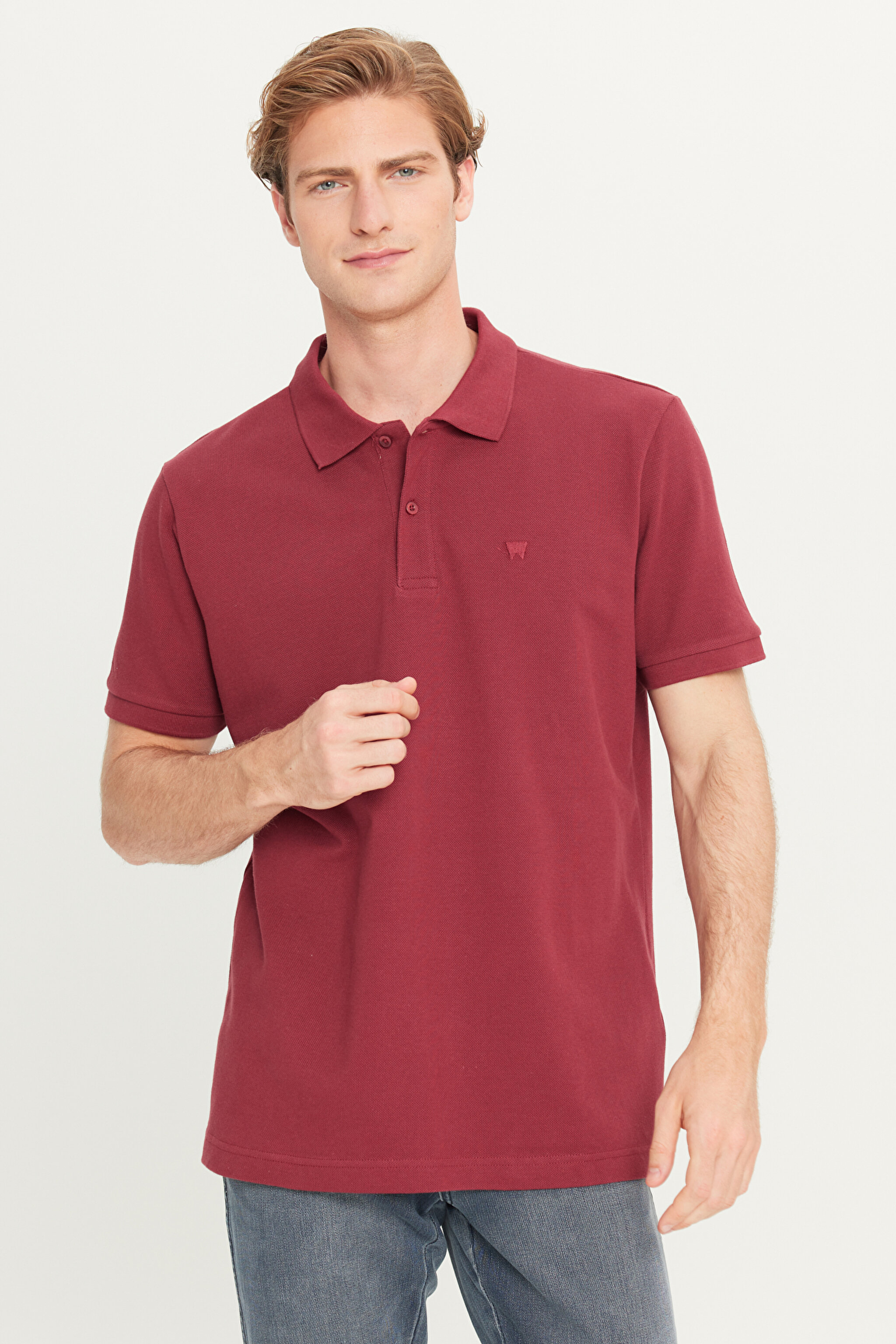 %100 Pamuk Regular Fit Normal Kesim Bordo Polo Yaka Tişört