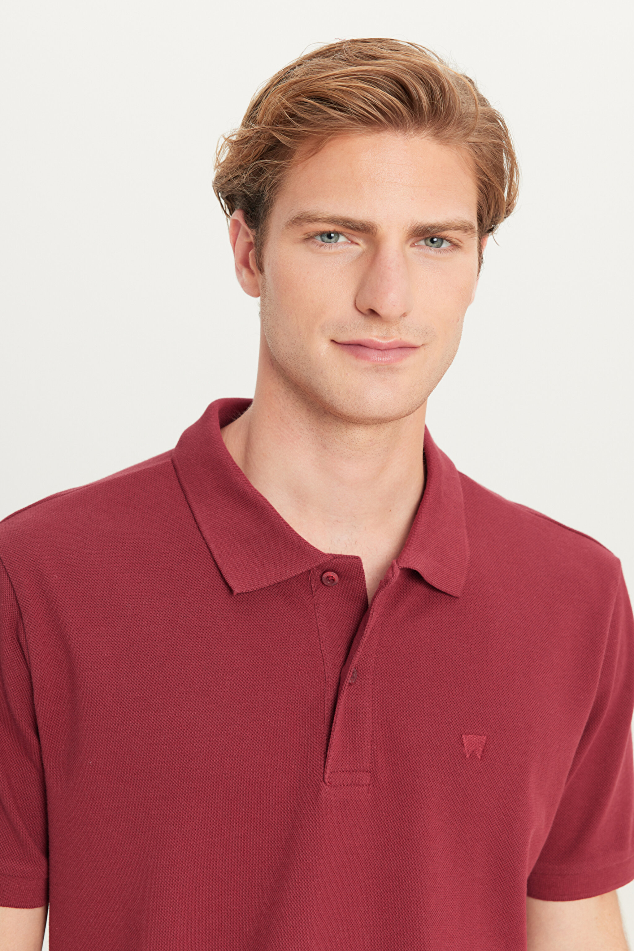 %100 Pamuk Regular Fit Normal Kesim Bordo Polo Yaka Tişört - Bordoeux-MW211837800 (görsel 4)