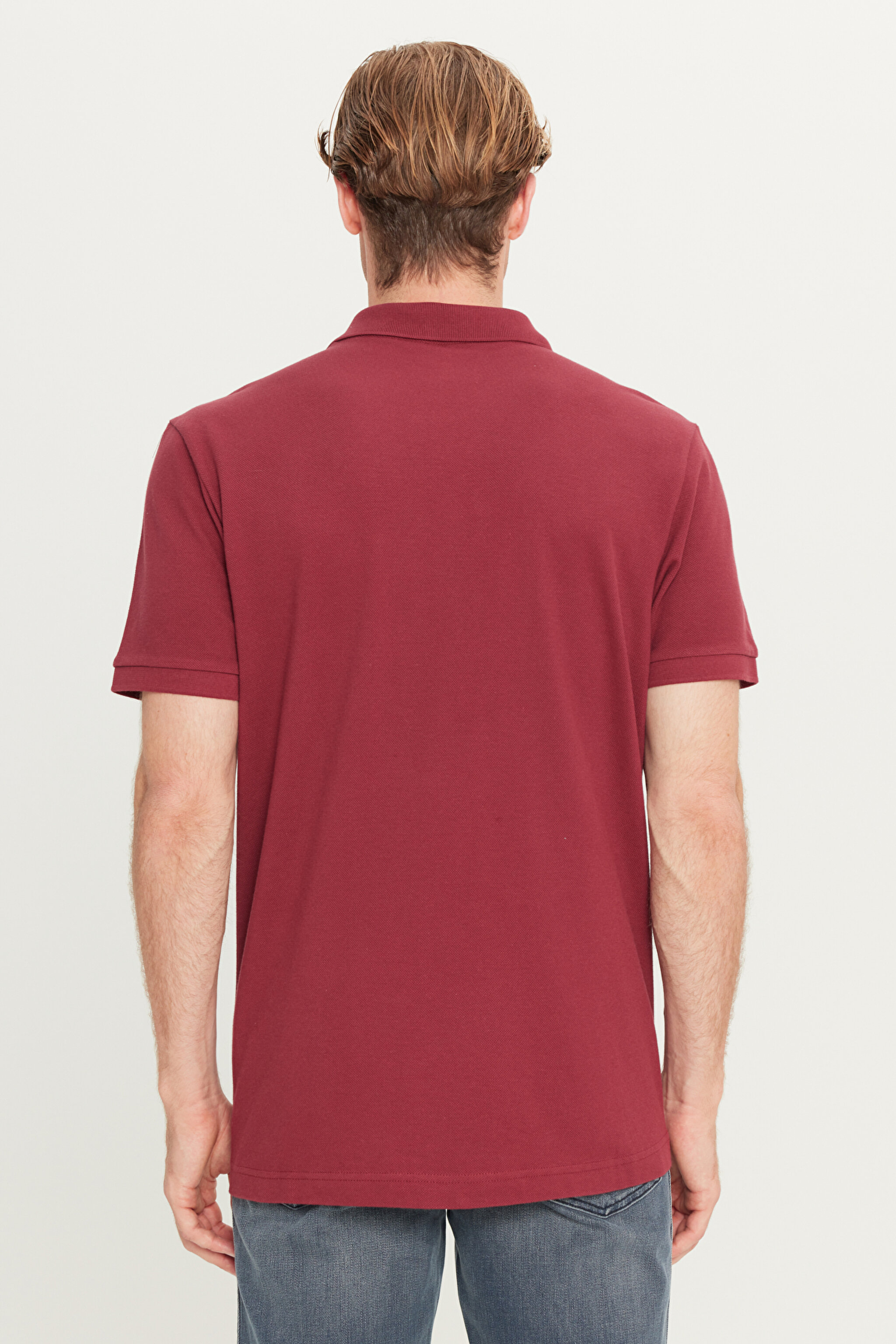 %100 Pamuk Regular Fit Normal Kesim Bordo Polo Yaka Tişört - Bordoeux-MW211837800 (görsel 5)
