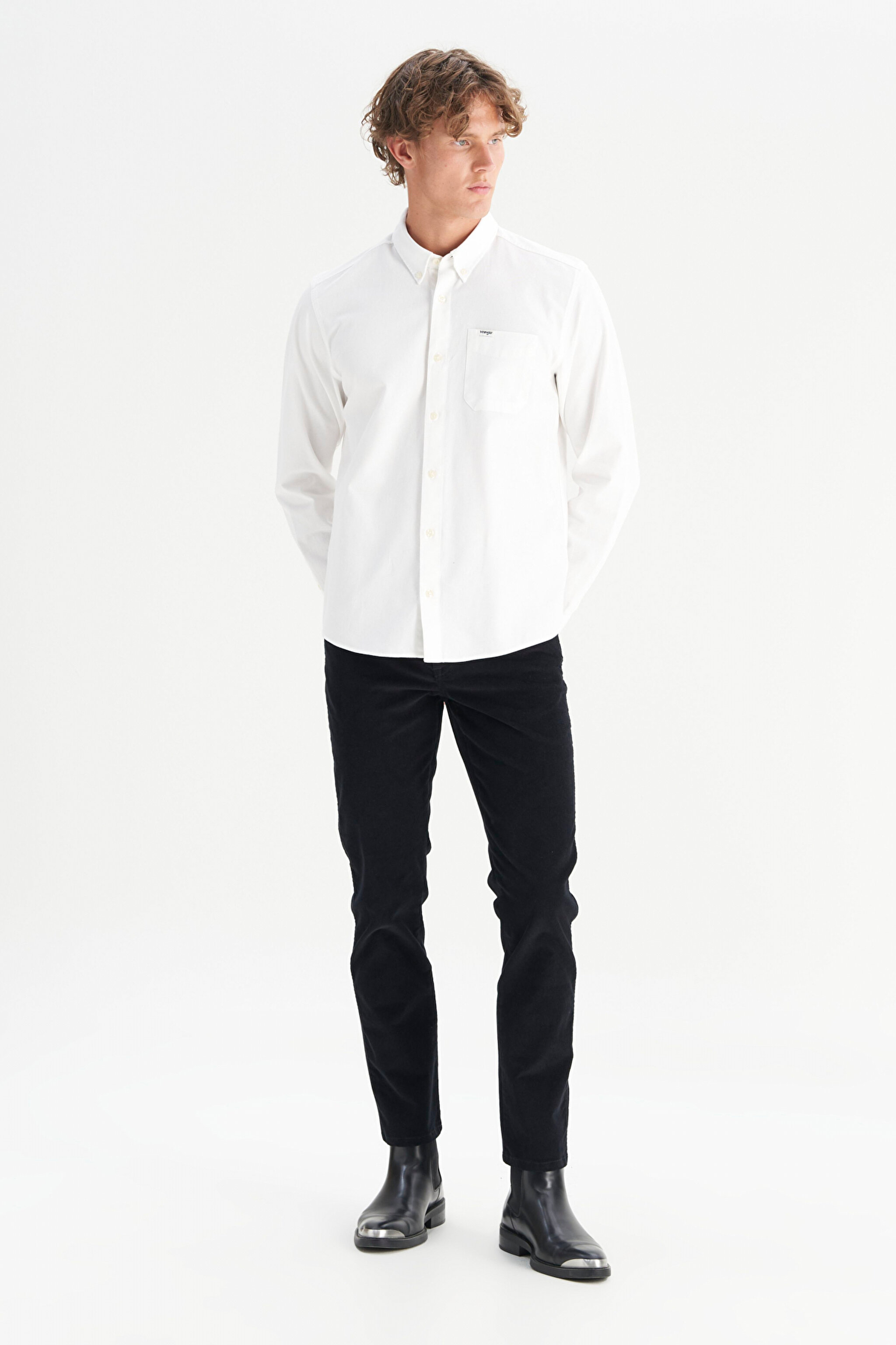 %100 Pamuk Regular Fit Normal Kesim Cep Detaylı Beyaz Gömlek - White-MW241464100 (görsel 2)